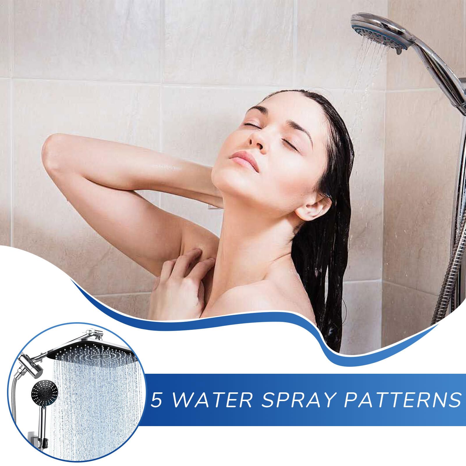 Cabezal de ducha de alta presión, cabezal de ducha de lluvia Cabezal de | 5 modo, varilla de ajuste inteligente, filtro de cabeza de ducha para el hogar, apartamento,