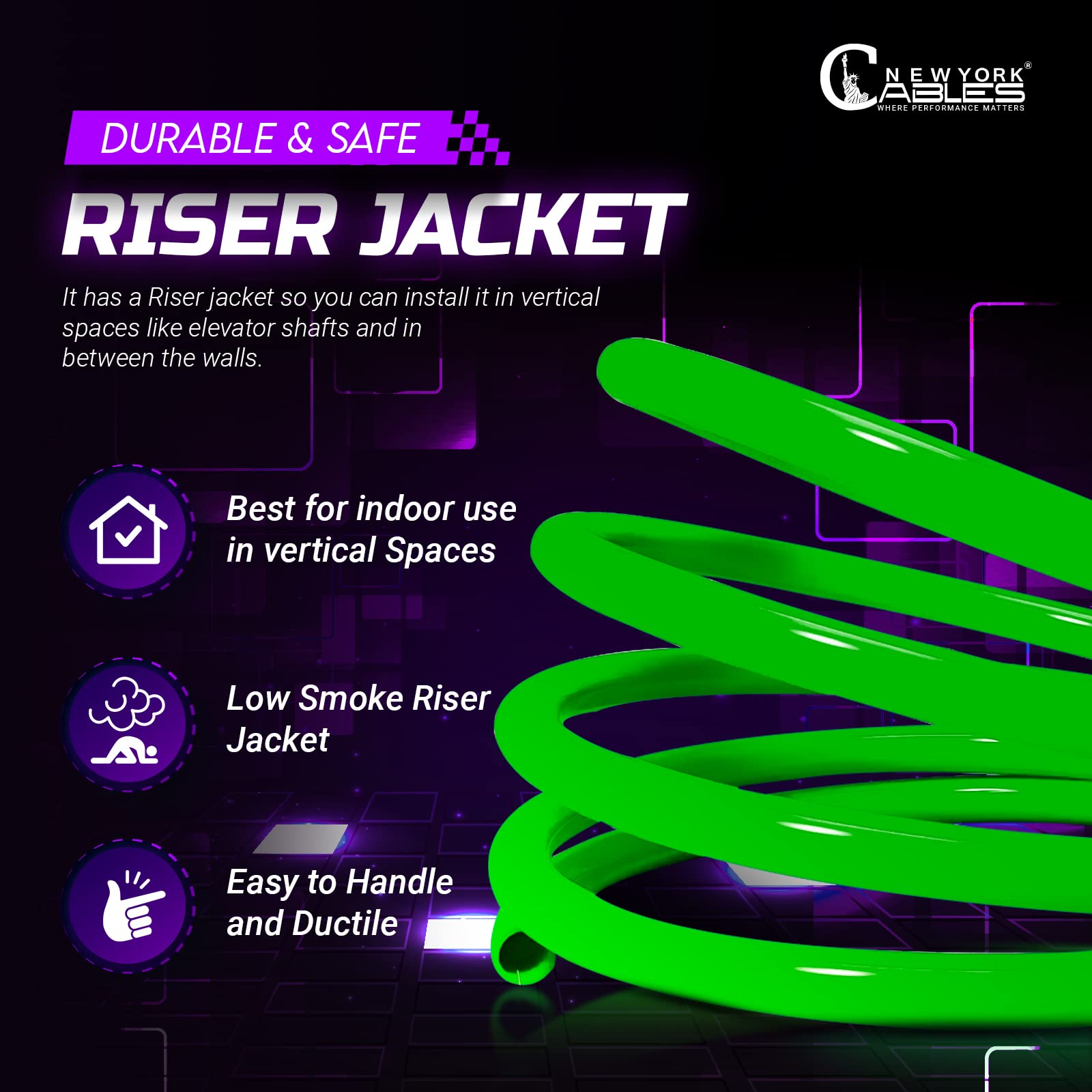 NewYork Cables Cavo Ethernet Cat6 1000 ft, Bulk Riser Classificazione CMR, 23AWG Solid CCA, UTP 4 paia, 550 MHz, Cavo LAN di rete ad alta velocità da 10 Gbps, Pull-Box resistente, verde