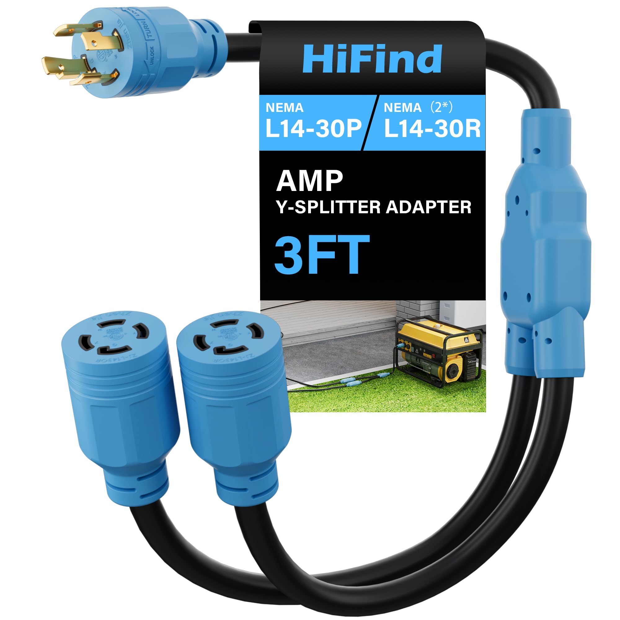 Amazon.com: 4 Prong 30 Amp Generator Y Splitter Locking Adapter