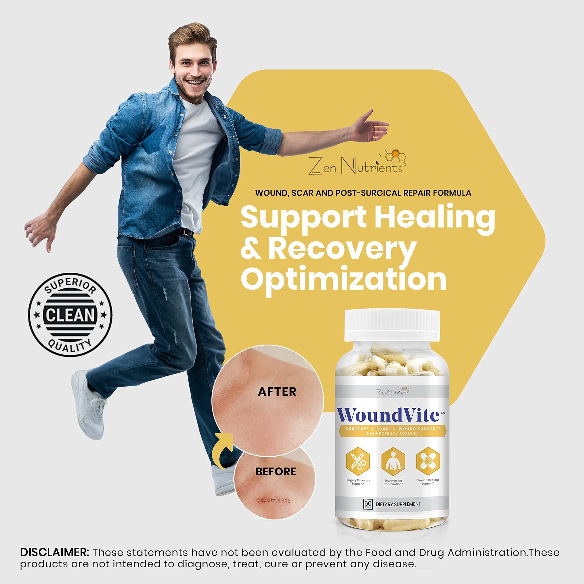 Zen Nutrients WoundVite Comprehensive Post Op Wound Care, Scar