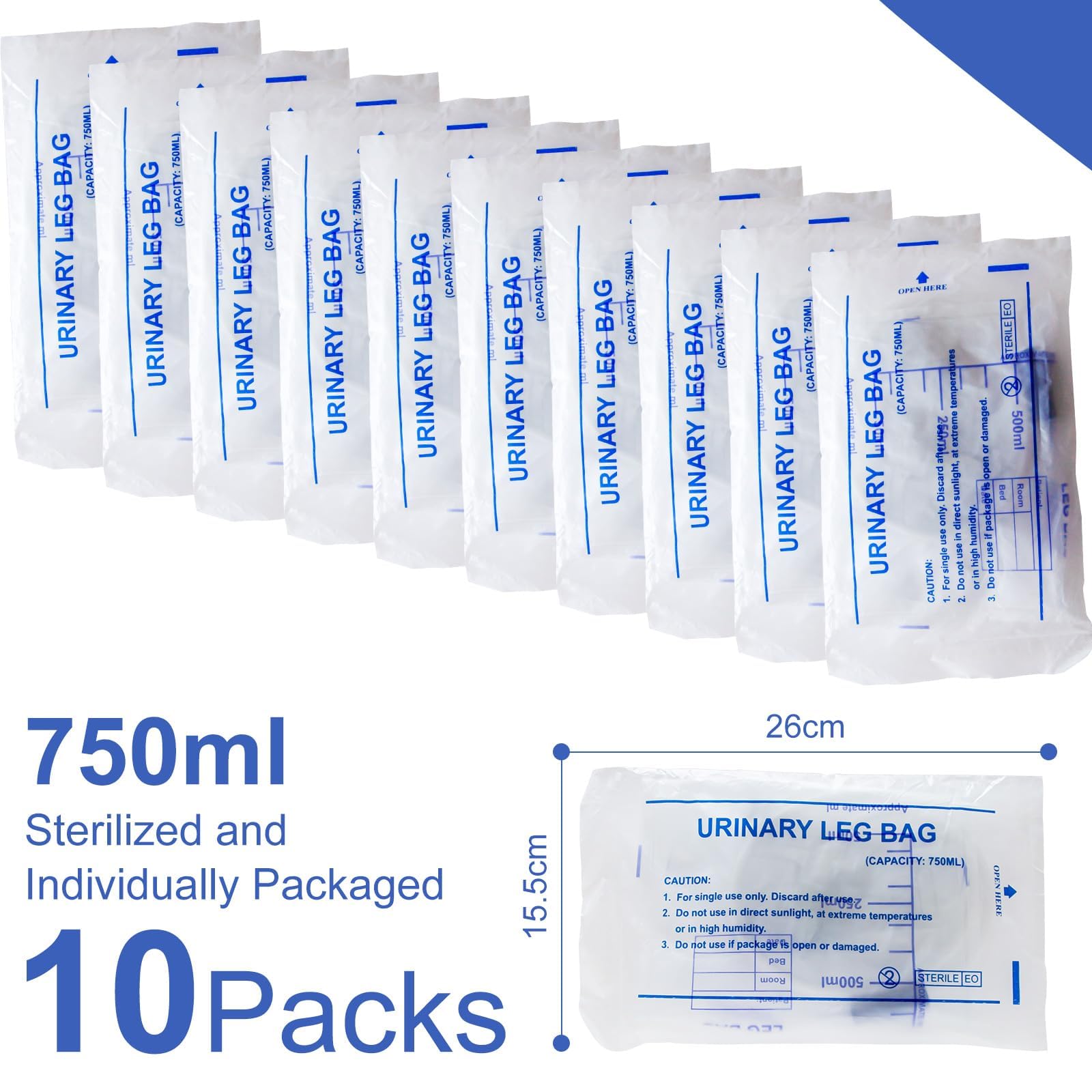 Bolsa de Drenaje de, 10 Piezas Bolsa de Orina 750ml, Bolsas de Drenaje de Orina con PelíCula Antirreflujo Bolsa de Recogida de Orina con VáLvula Drenaje en T, Drenaje Y Correas de Tela
