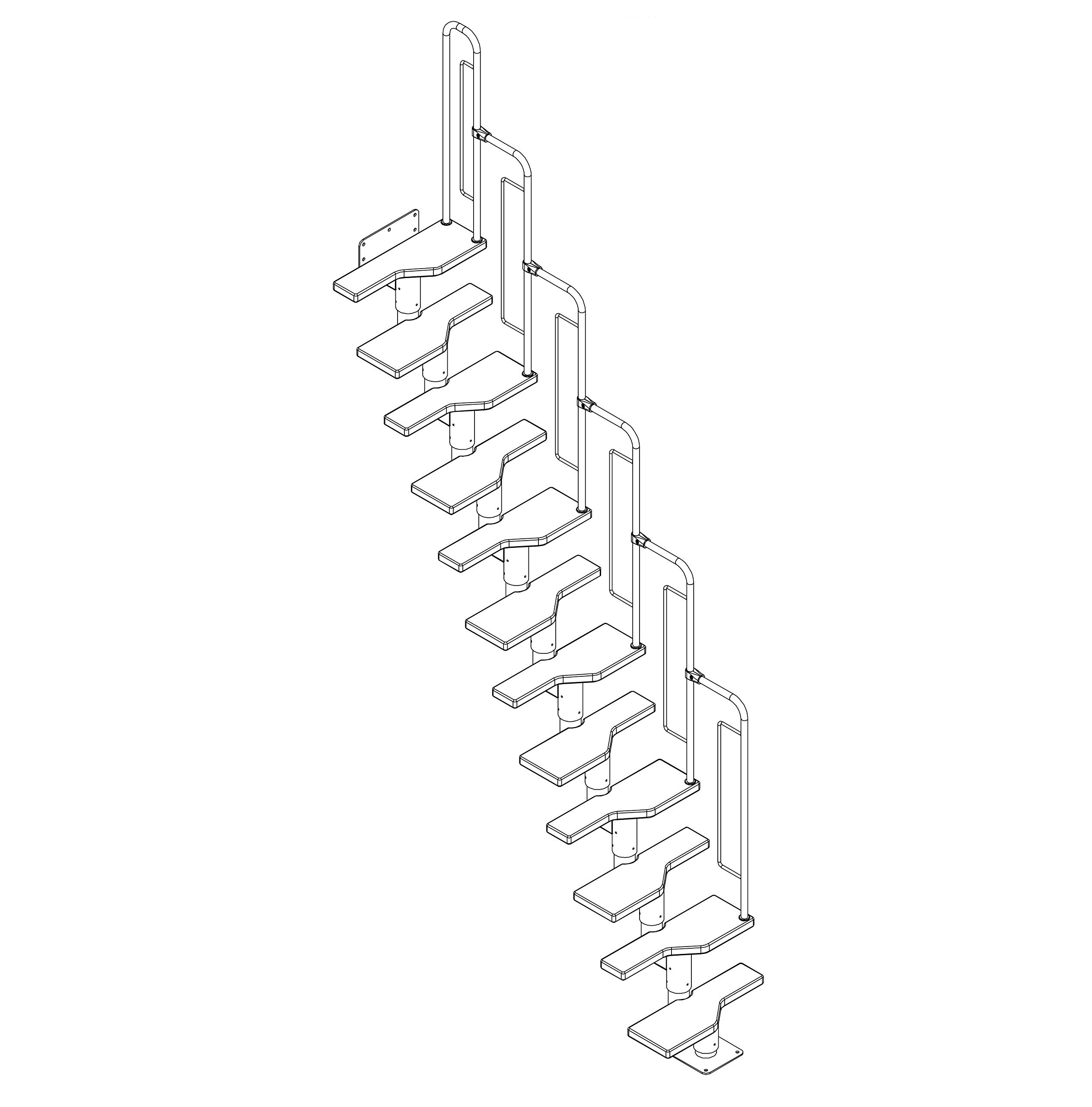 DOLLE Raumspartreppe mit 12 Stufen Höhe 240,5-292 cm Multiplex mit Buche-Deckfurnier Gerade bis ¼-gewendelt inkl. Geländer