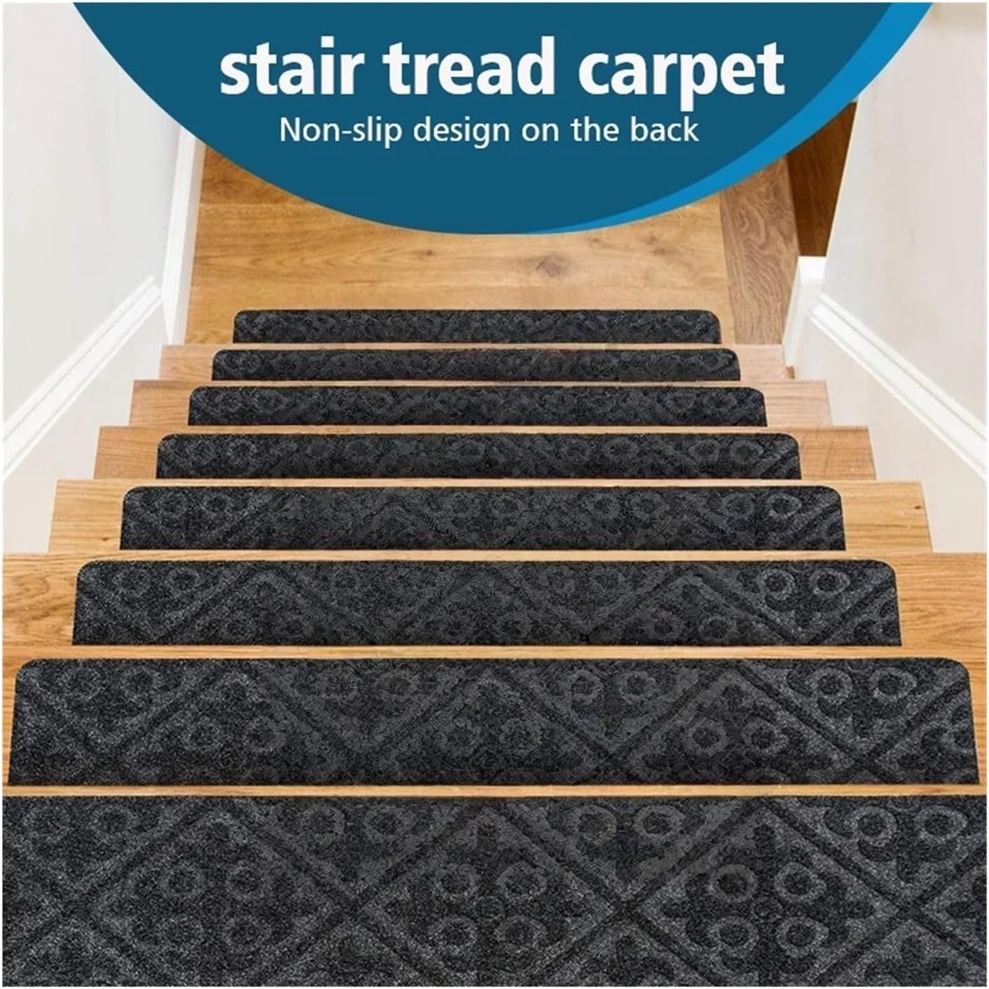 Stair Treads Slip Carpet 1pc 76x20cm Stair Tread Carpet Mat Self-Adhesive Floor Door Step Staircase Non Slip Pad Protection Cover Pads Home Decor(Black Stripe)