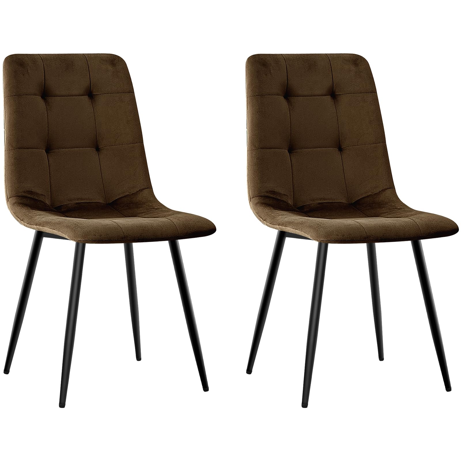 JIJIAN 4er Set Esszimmerstühle, Gepolsterte Küchenstühle mit Samtbezug und Schwarzen Metallbeinen, Schachbrettmuster, Stühle für Esszimmer Wohnzimmer Küche, Braun