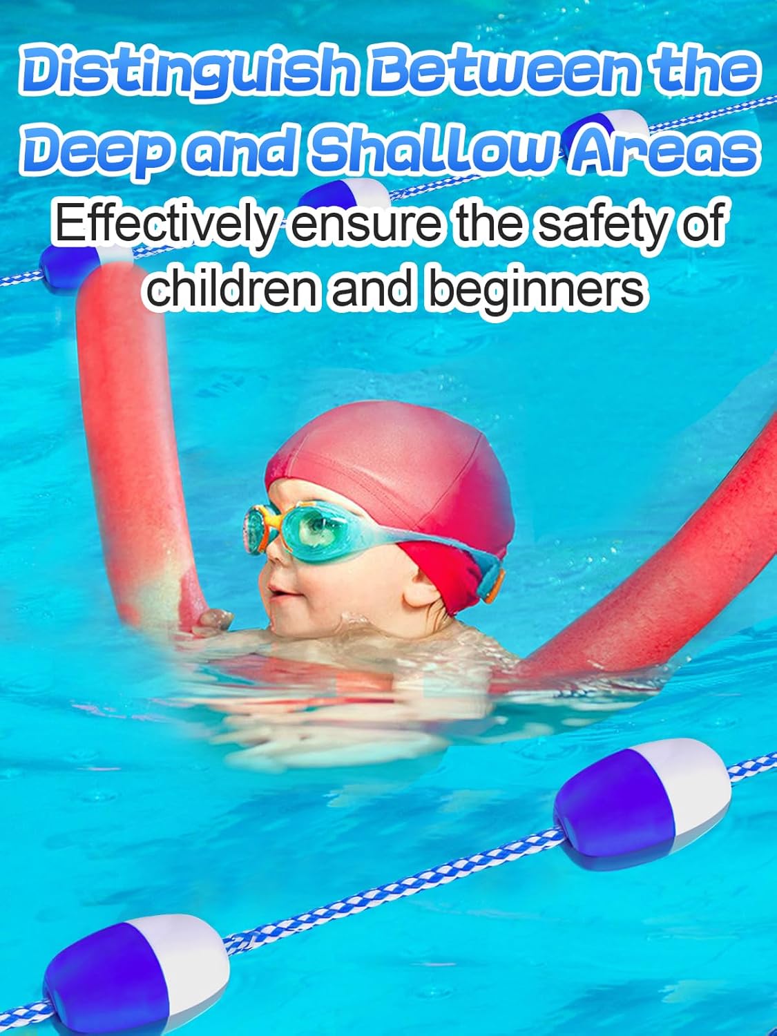 16ft -20ft Adjustable Pool Safety Rope with Floats, Floating Pool Divider- Sturdy, Effective Visibility, Easy to Install - Floating Barrier for Indoor and Outdoor Swimming Pools Separating Depth