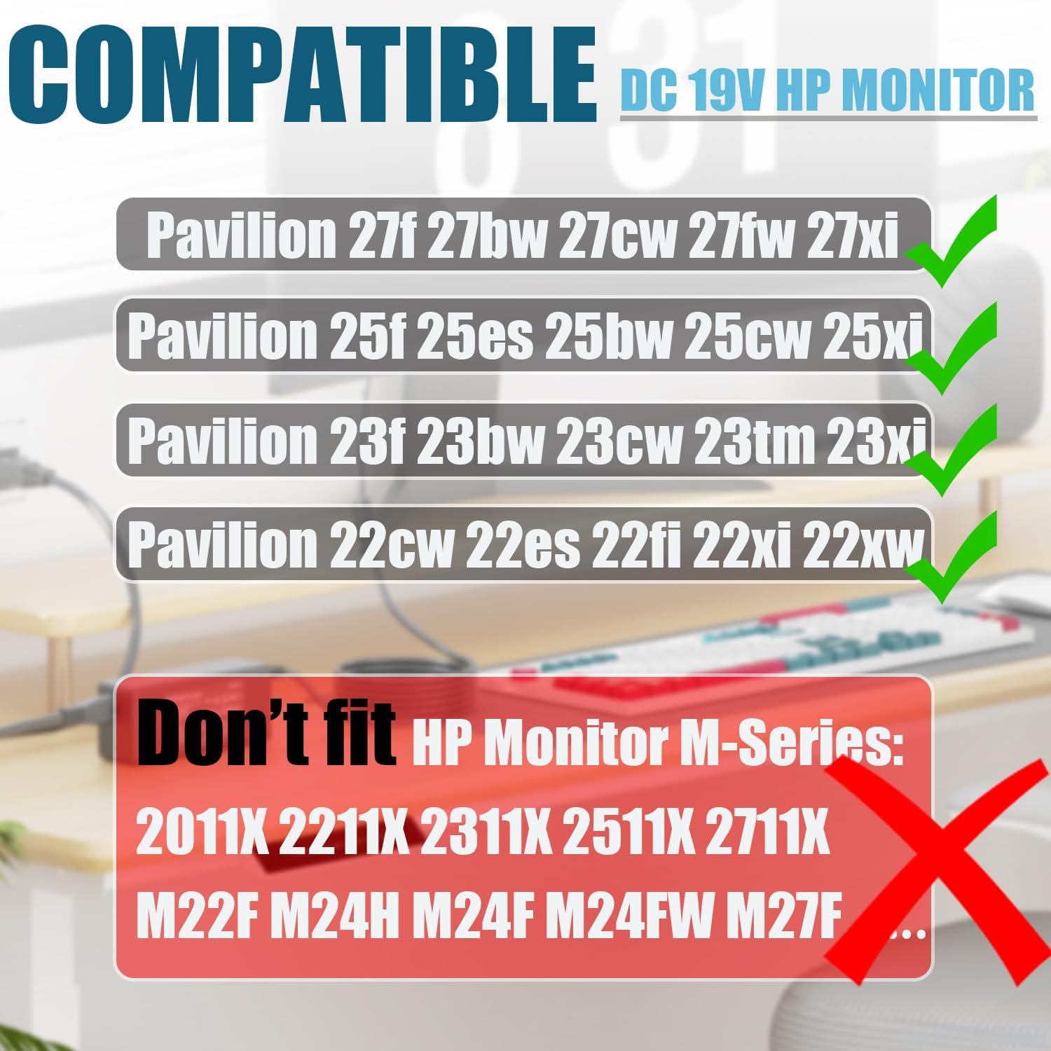 Compatible with 19V HP Monitor Power Cord, Pavilion Liberia Ubuy