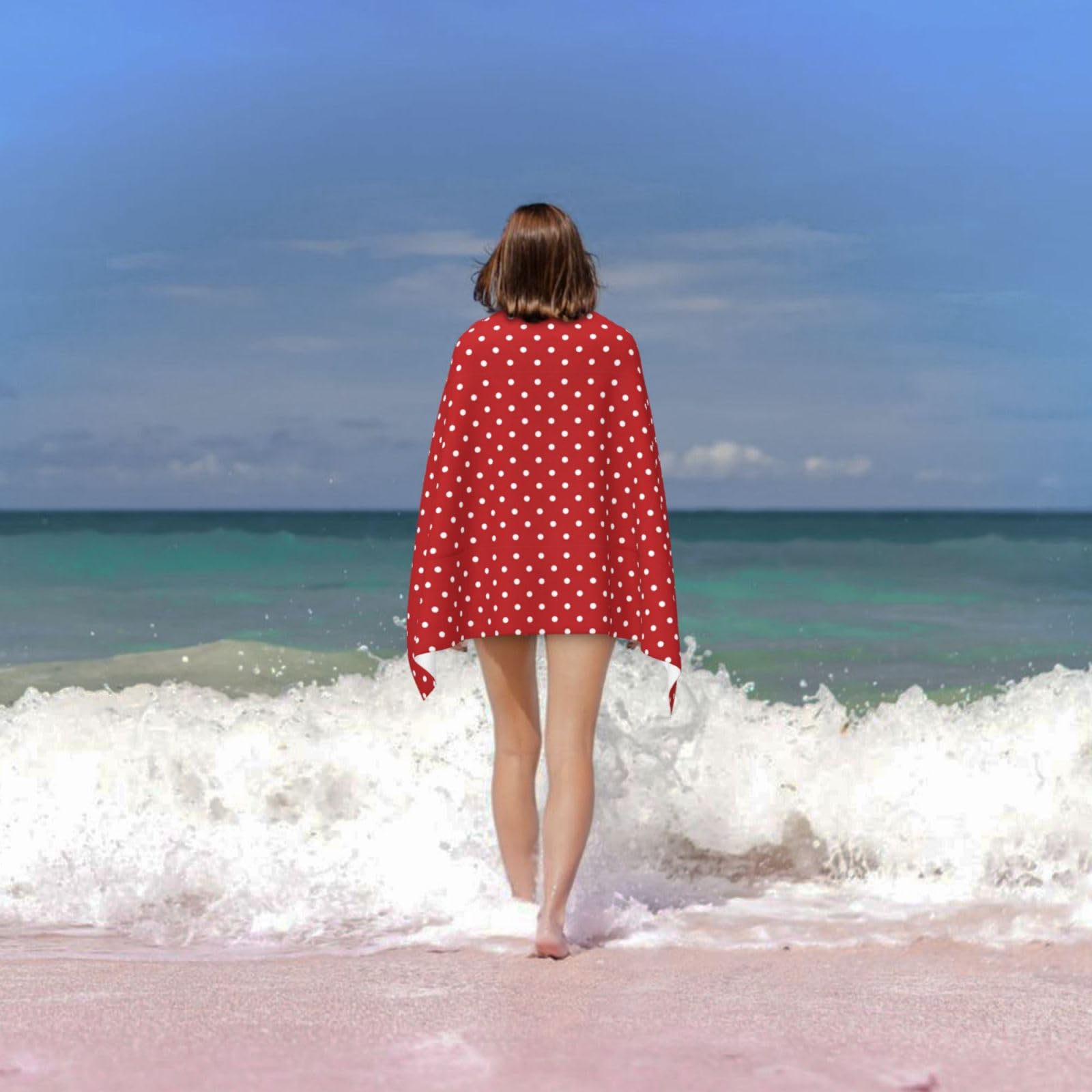 Toallas de playa grandes con estampado de lunares blancos para adultos, de secado rápido, suaves, ligeras, regalo de viaje