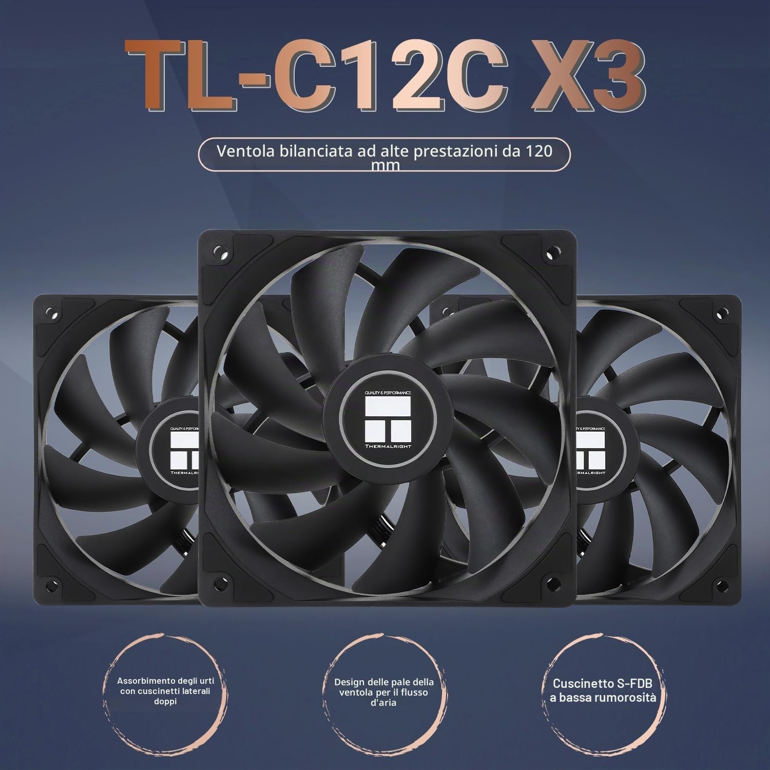 Thermalright TL-C12C X3 Ventola CPU di raffreddamento del case da 120 mm, per computer silenziosa PWM a 4 pin con cuscinetto S-FDB incluso, fino a 1550 RPM