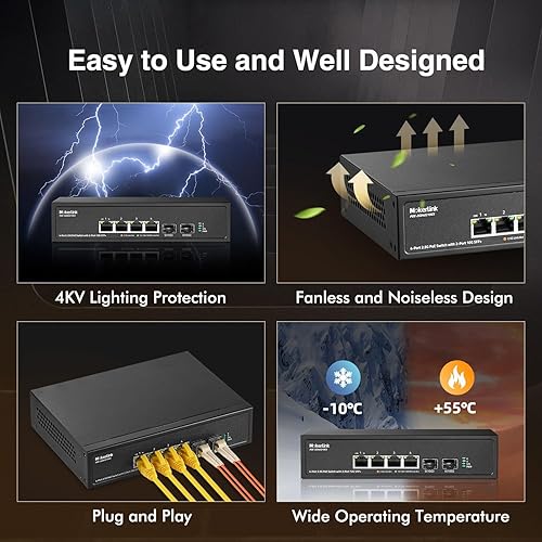 Miniatura 6 de MokerLink Switch PoE de 4 puertos 2.5G con ranura de 2 puertos 10G SFP+, 4 puertos Base-T de 2.5G compatibles con 101001000Mbps, IEEE8023afat PoE