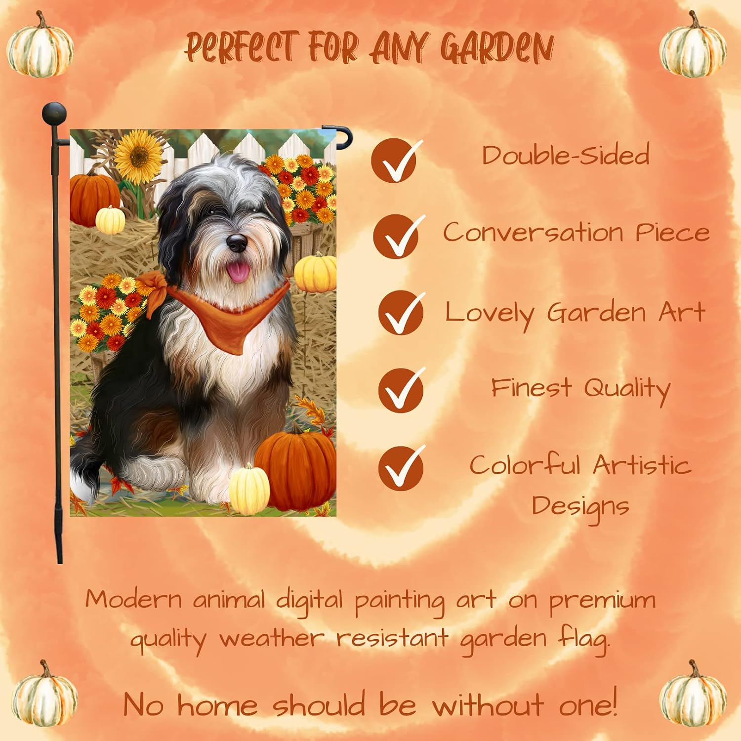 Bernedoodle Dog Fall Harvest Garden Flag 12.5 x 18 Inch Pumpkin Yard Banner Seasonal Thanksgiving Outdoor Porch Patio Lawn Decoration for Autumn Farmhouse Home Décor Lovers