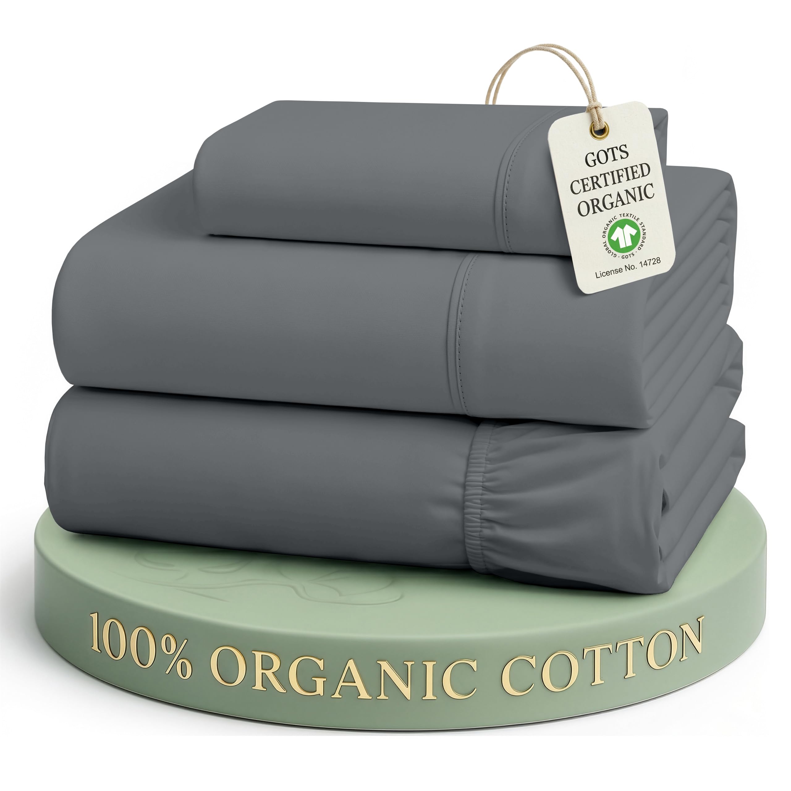 LANE LINEN Twin Sheets Set 100% Organic Cotton GOTS Certified Percale Weave Deep Pocket 3 Piece Soft Breathable Cooling Lightweight All Season Machine Washable Crisp - Charcoal — image 1