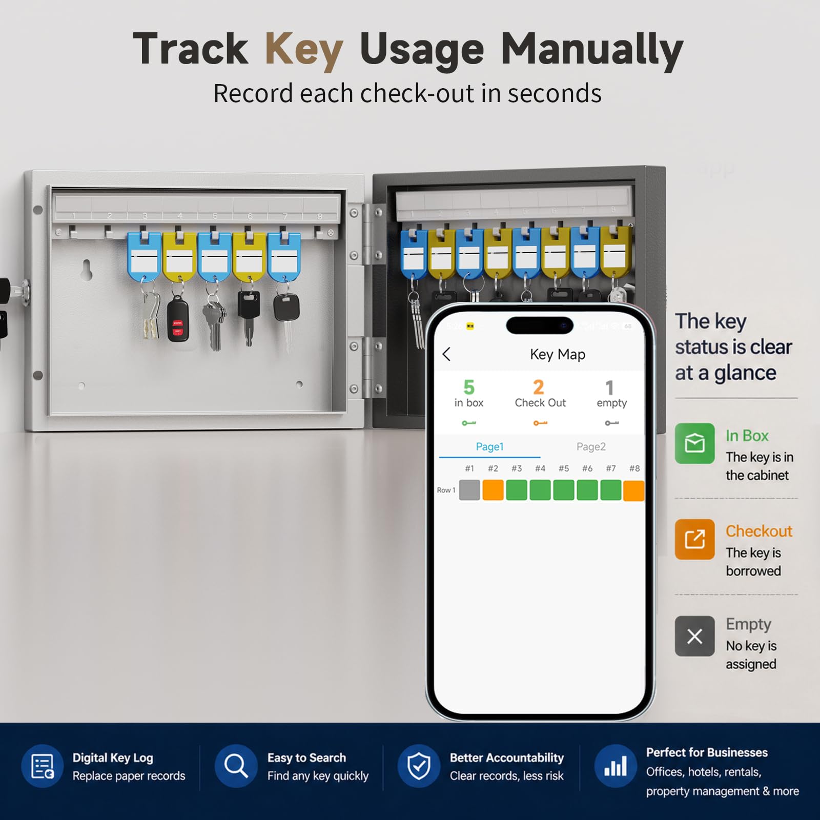 WeHere Schlüsselschloss Box Wandhalterung, 16 Schlüssel Schrank mit Smart Lock, Sicherheitsschlüssel Aufbewahrungsbox mit Zahlenschloss & Tags, OTP/APP/Fixed Code Unlock, Key Management System für