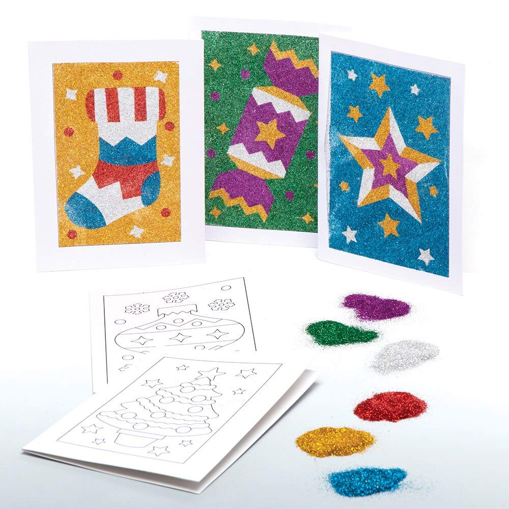 Baker Ross Weihnachts-Glasbild-Karten-Set | 6 Verschiedene Motive Inkl. Zellophan & Umschläge | Bastelset Für Kinder Ab 5 Jahren