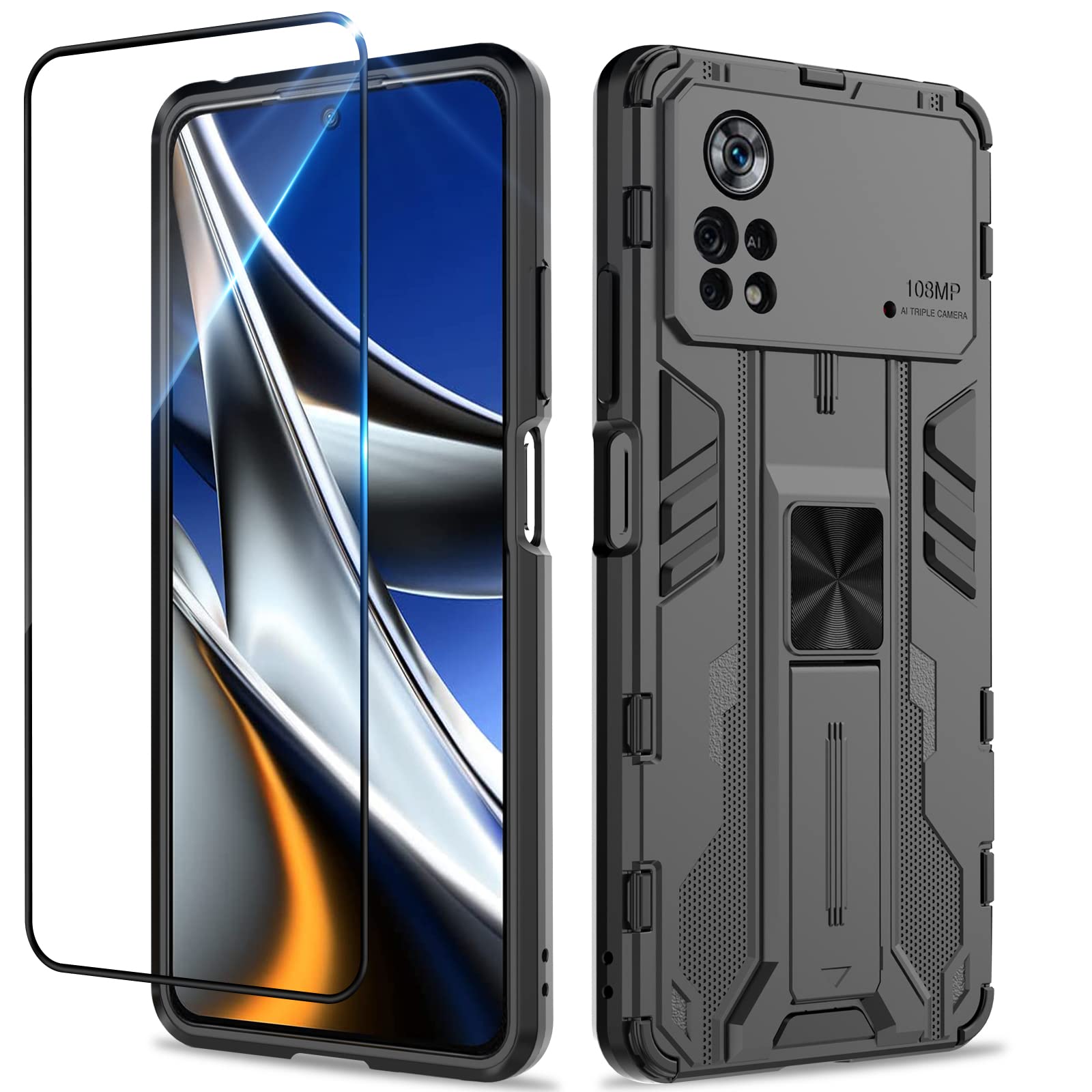 Cover Originale Per Xiaomi Poco X4 Pro 5G Con 2 Pellicole Vetro Temperato: Custodia Antiurto Con Protezione Fotocamera E Anello Magnetico (Oro Rosa) - 3