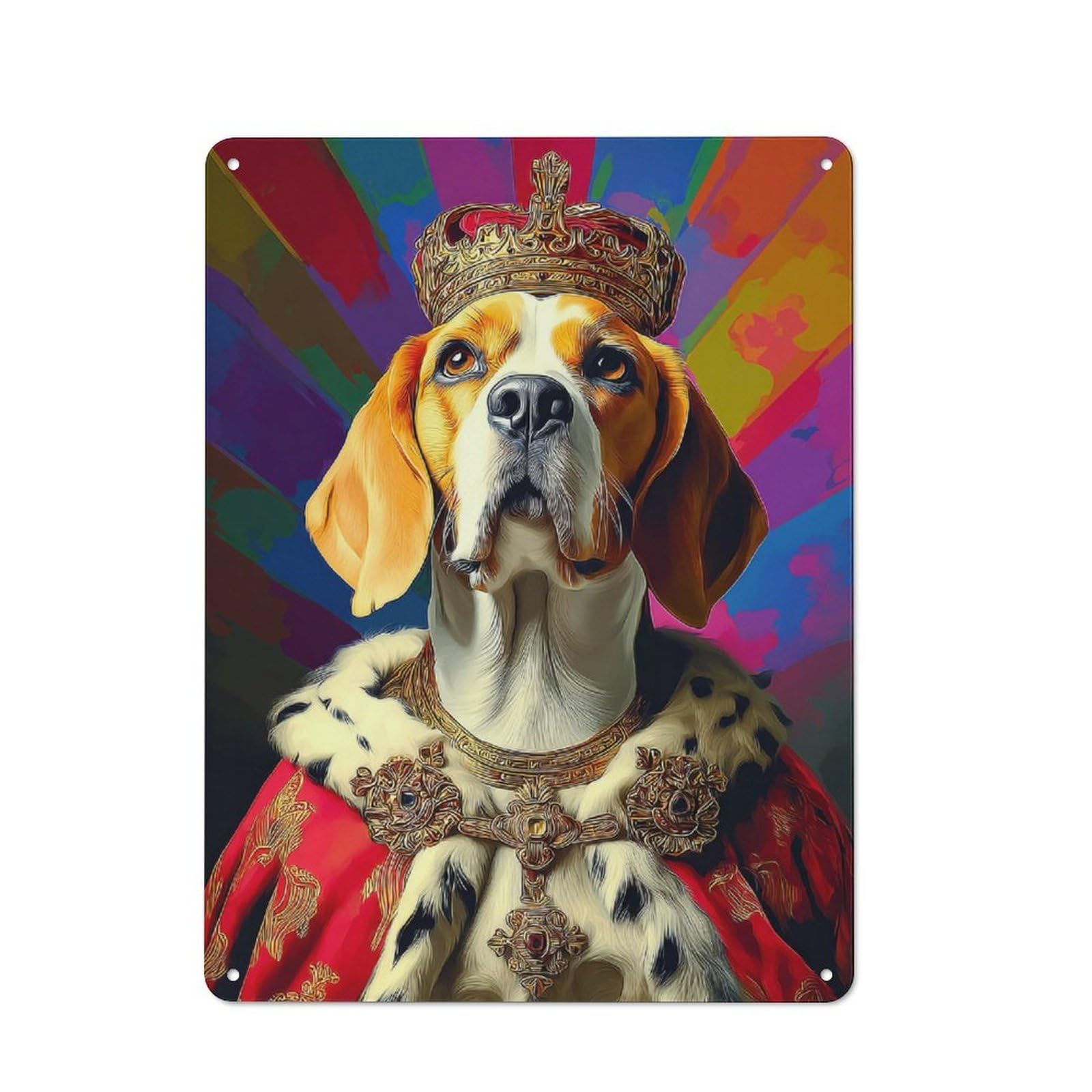 Junmoney Royal Beagle Majesty Portrait -4 Printed Metal Sign 40X30cm For Hobby Room Or Studio, For Creative Interior Collectors