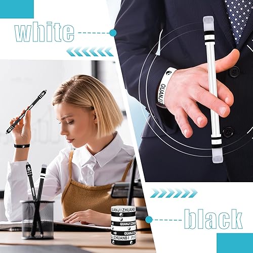 Miniatura 6 de Geyee 4 bolígrafos giratorios con 8 pulseras de silicona con dedos de metal para juegos, 8.5 pulgadas, bolígrafo giratorio antideslizante para