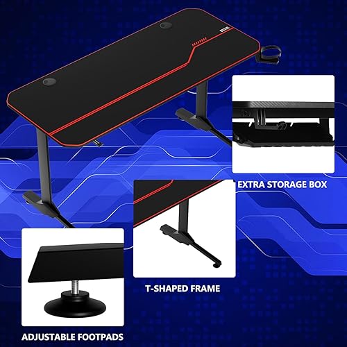 Miniatura 6 de TLSUNNY Escritorio para juegos de 55 pulgadas con alfombrilla de mouse gratis, escritorio mejorado de fibra de carbono para oficina en casa con