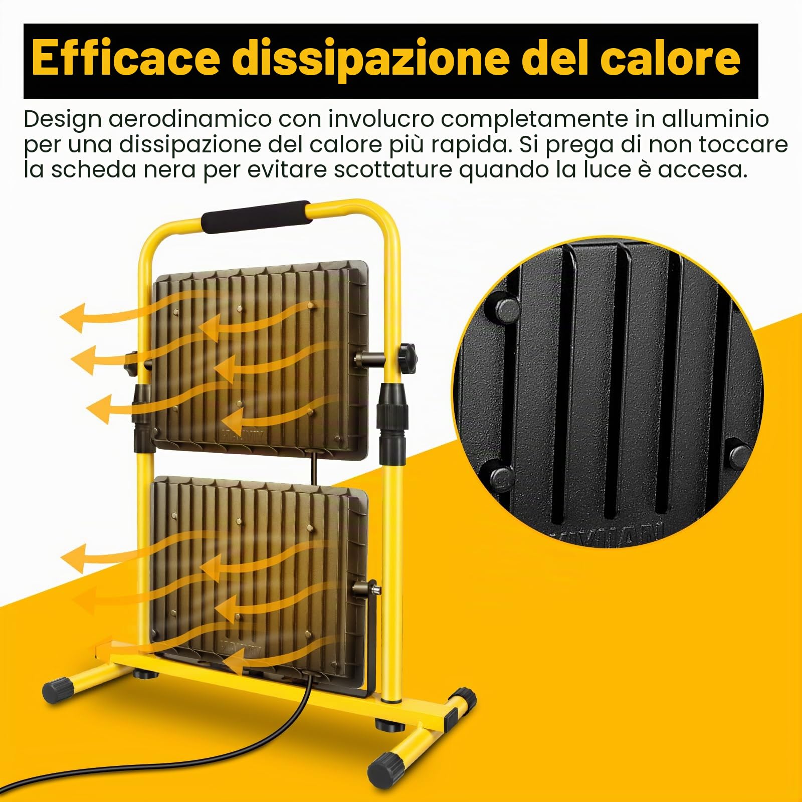Willpower Faretto da Cantiere 2x100W Faro da Lavoro LED Portatile Esterno | 20,000LM, Con Spina, 6000K Bianco, Staffa Rotazione 180°, Impermeabile, Proiettore LED per Officina Garage Industriale
