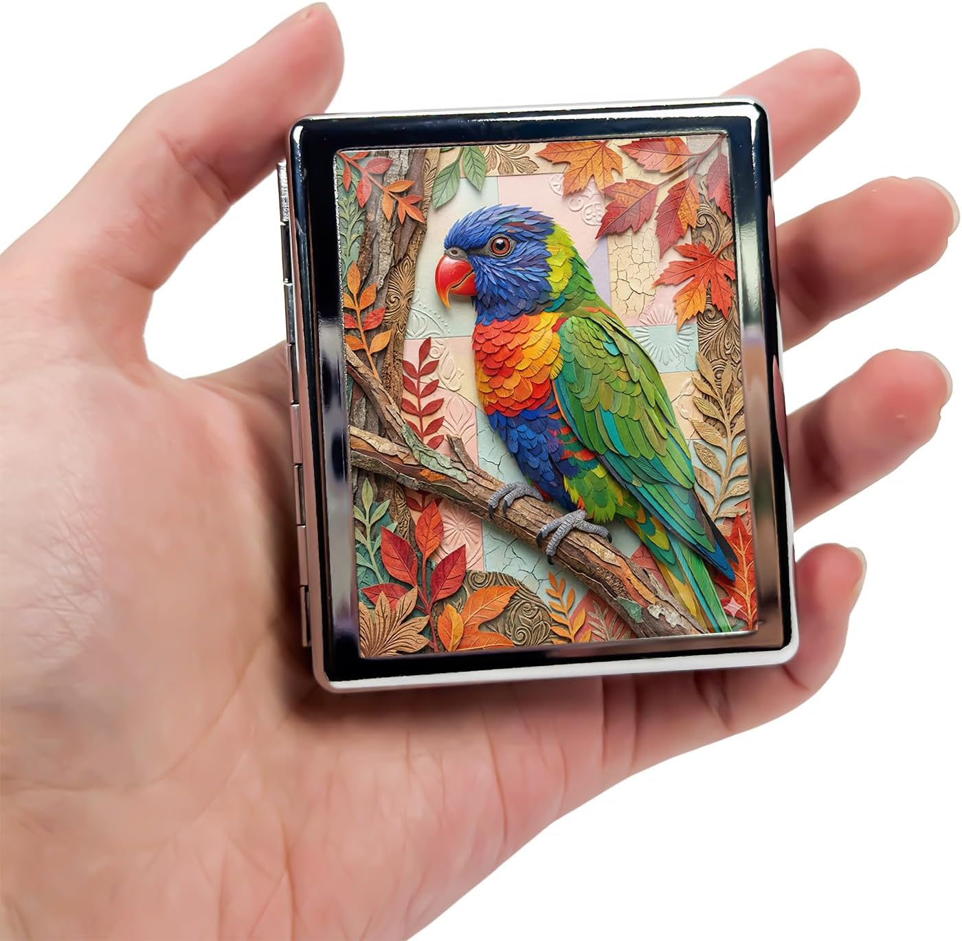 Metal 7 Day Pill Organizer, Cute Small Weekly Pill Case with 8 Compartments for Travel, Moisture-Proof Medicine Holder for Purse, Compact Daily Vitamin Box (Autumn Parrot) image 4