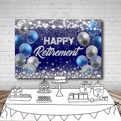 Miniatura 4 de MEHOFOND Telón de fondo de fiesta de jubilación de 8 x 6 pies, color azul y plateado, felicitaciones, fondo de fotografía, globos con purpurina,