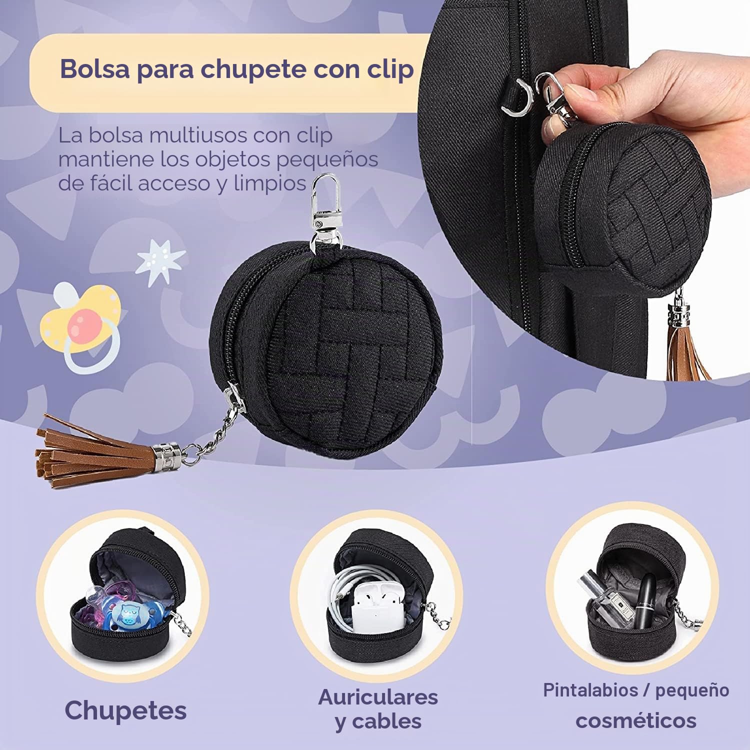 RUVALINO Mochila para Pañales, Bolso Cambiador Bebé con Esterilla Portátil, Portachupetes y Correas para el Cochecito, Bolso de Viaje Impermeable Multifuncional para Mamá y Papá