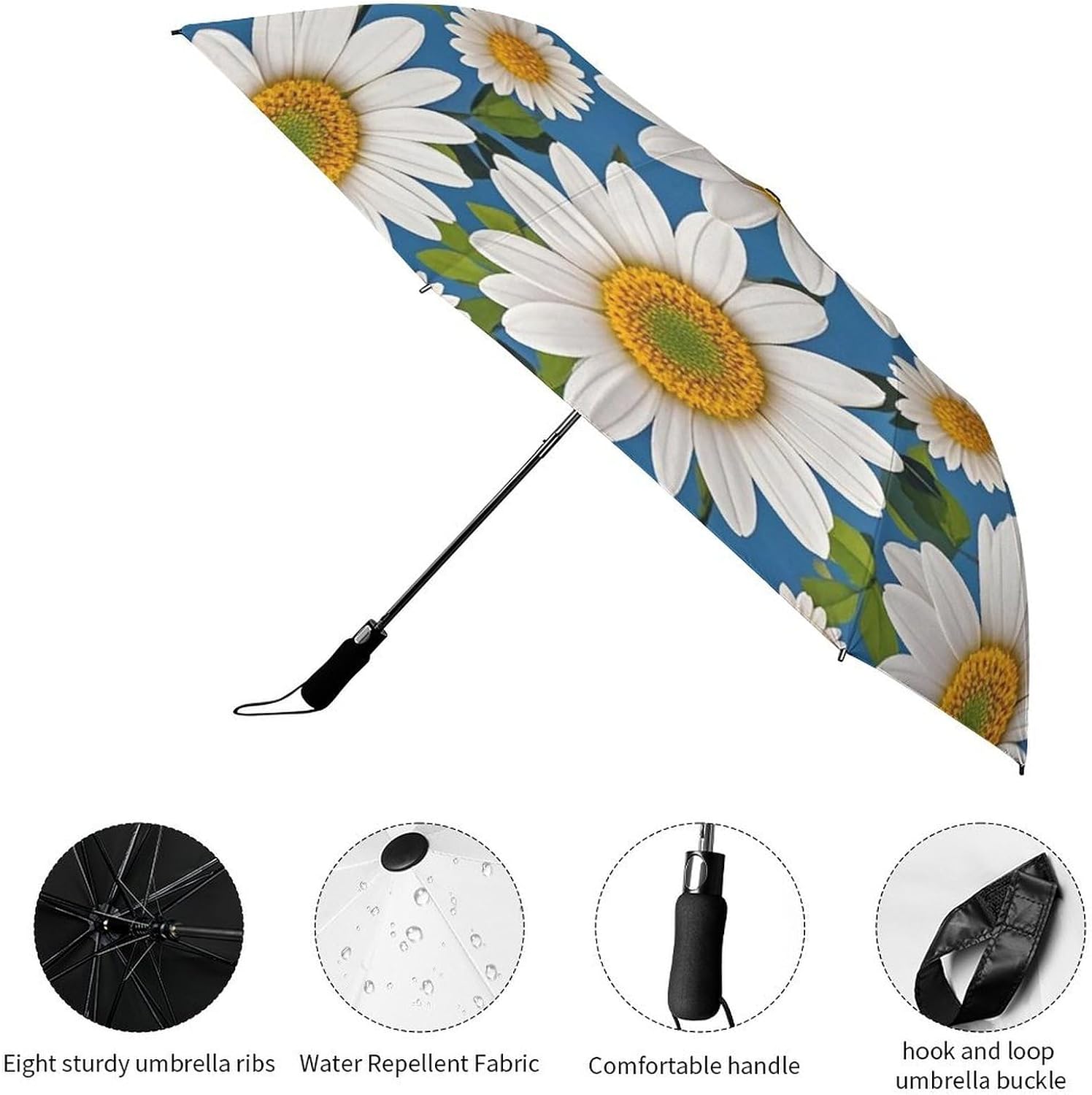 Daisy Flower Pattern Golf Umbrellas-2 Fold Automatic,Windproof Umbrella with Portable,Strong,Folding Umbrella for Women Men