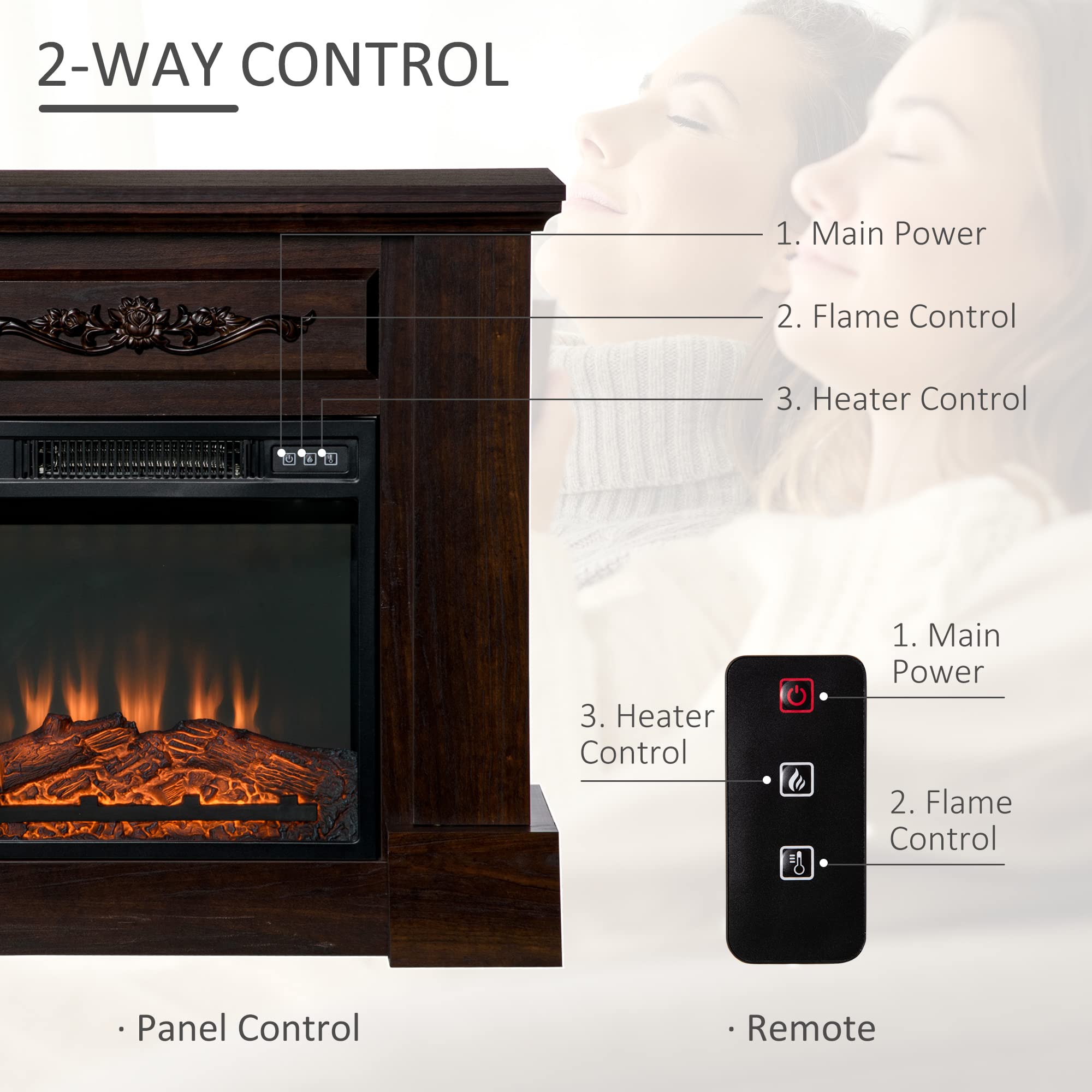Amazon.com: HOMCOM 31.75 W x 29.75 H Electric Fireplace Mantel TV Stand,  Media Console Center Cabinet with Remote Control, 1400W, Brown : Home u0026  Kitchen