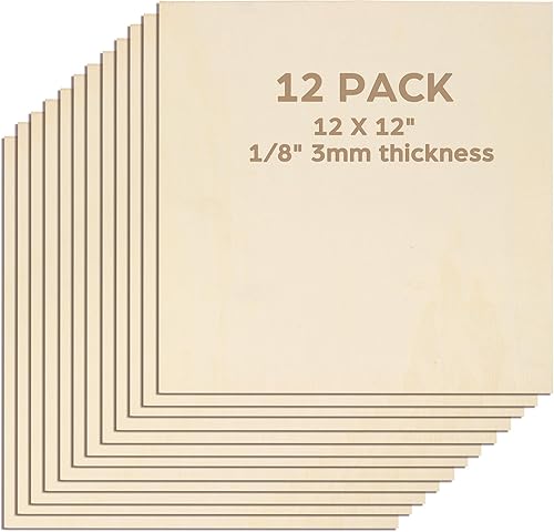 LotFancy Hojas de tilo para manualidades, paquete de 12, 12 x 12 x 18 pulgadas, hojas de madera contrachapada de 0.118 in de grosor, tableros de