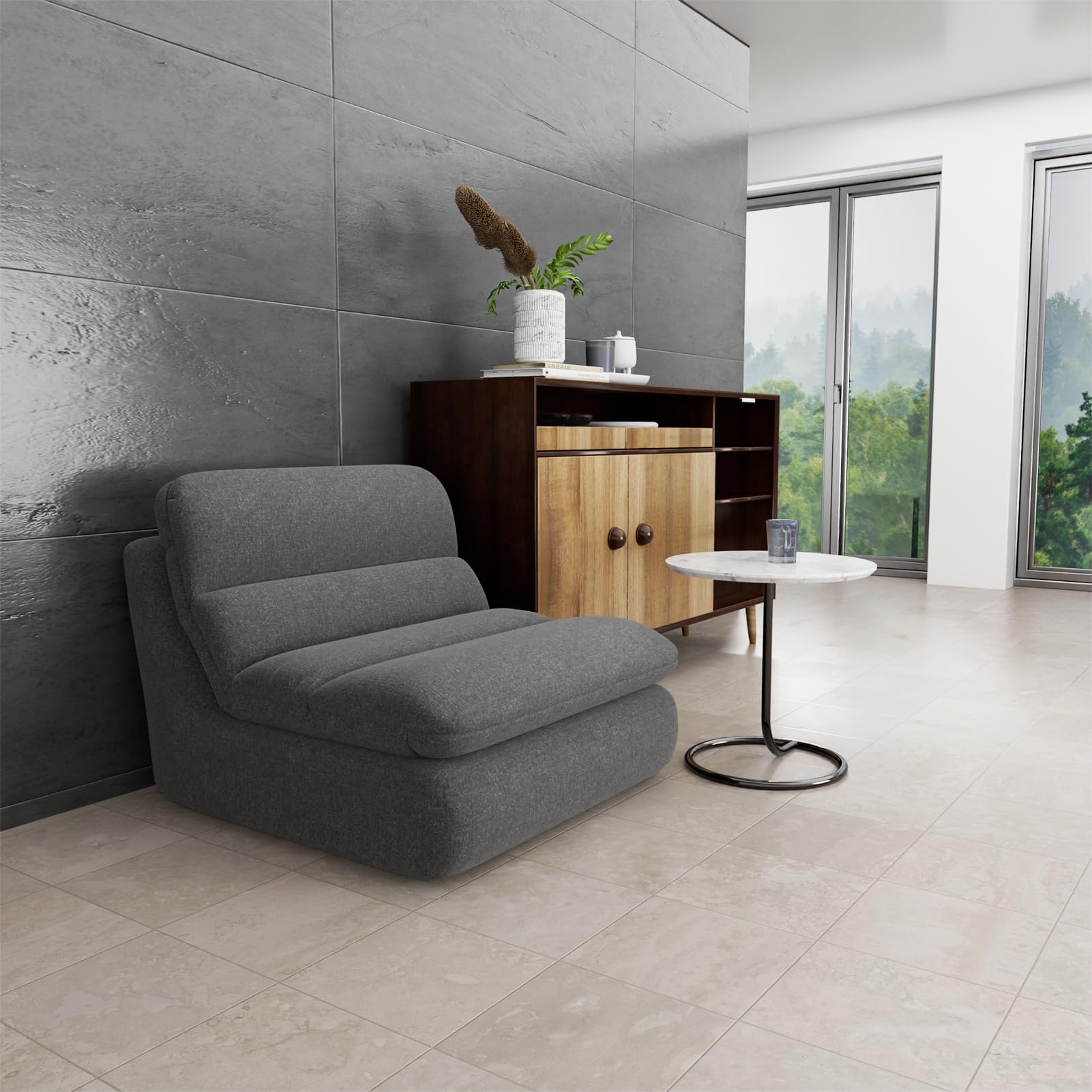 Puf Sofá de Suelo, Silla de Suelo con Respaldo, Sofá Perezoso de Compresión de Una Pieza Relleno de Espuma, Cómodo Sofá de Suelo para Salón Dormitorio (Gris)