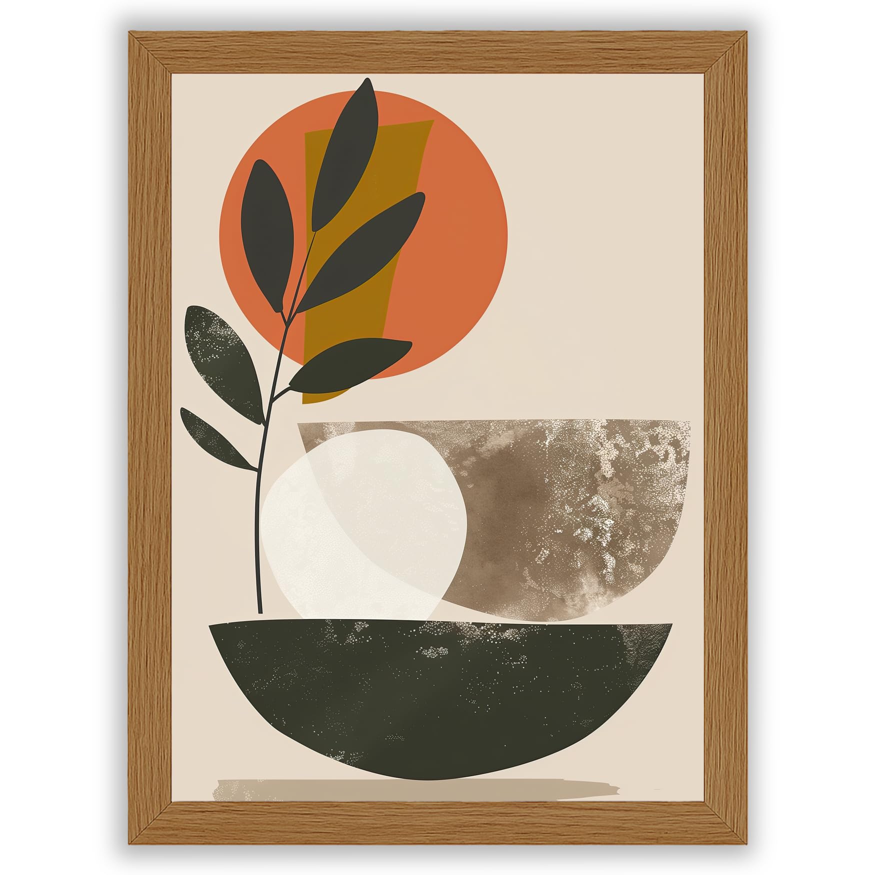 Lofthouse Prints Mediterranea – Golden Grove | Calm Mediterranean Abstract Wall Art Print – Small (A4) Framed Print – Oak Frame