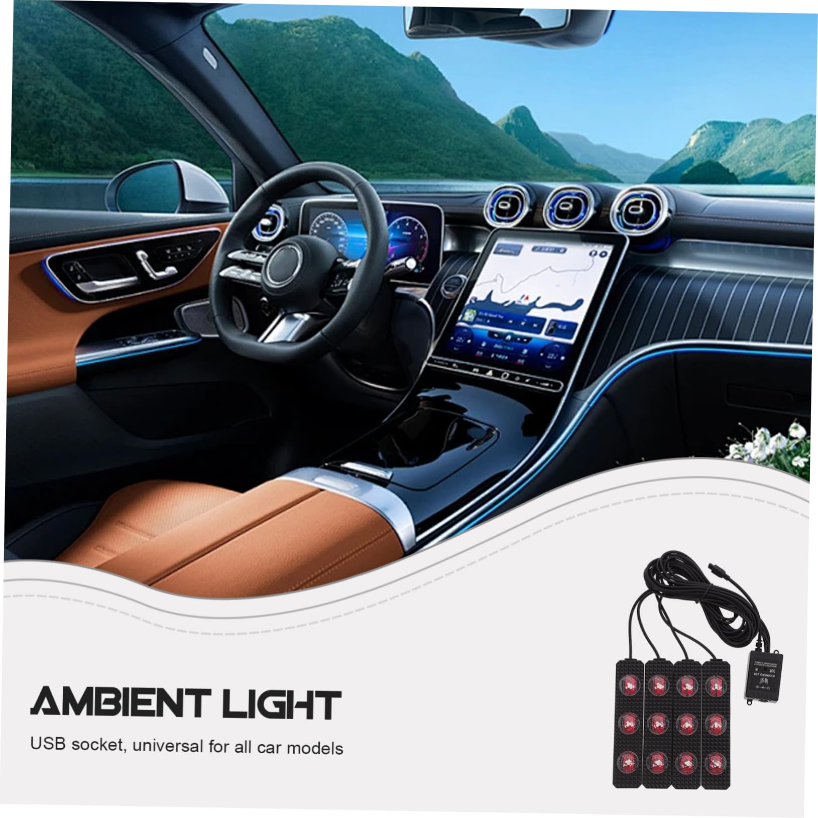 Luces LED USB para Espacio de Pies de Coche, Decoración RGB