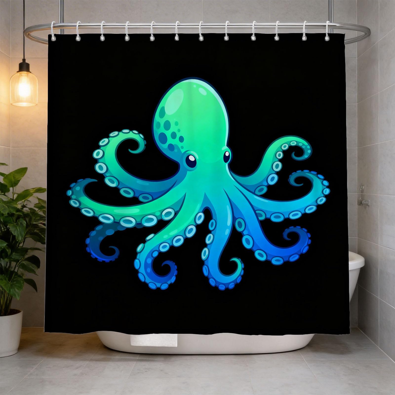 Hongduo 3D Octopus Print Shower Curtain for Stalls Bathtubs Cartoon Bathroom Decor Shower Curtain Set Polyester Fabric Waterproof 180x200cm/71X79 Inch with Hooks