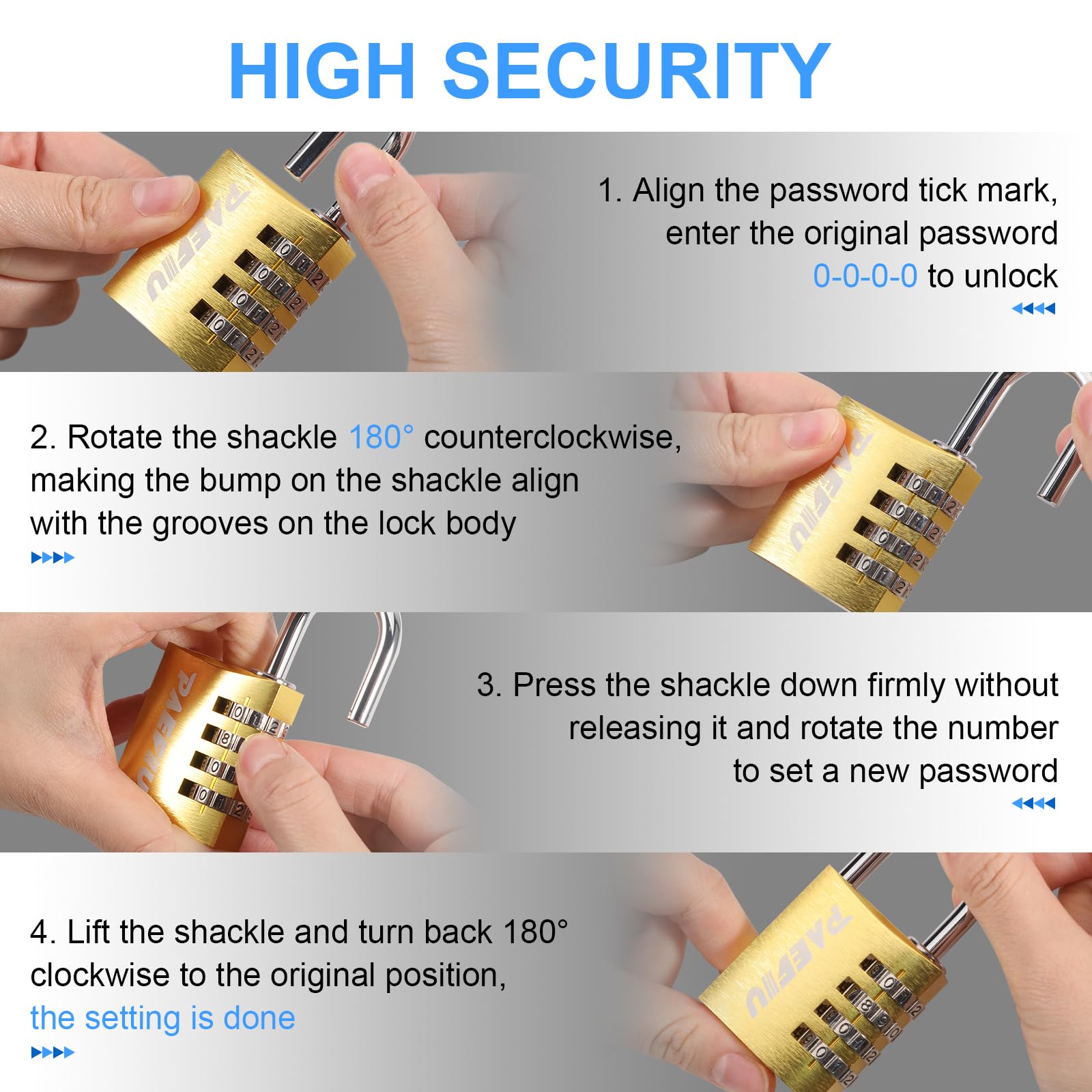 Lucchetto A Combinazione 4 Cifre - Per Armadietti, Palestra, Scuola, Ufficio, In Lega Di Alluminio, Antifurto - Foto 6