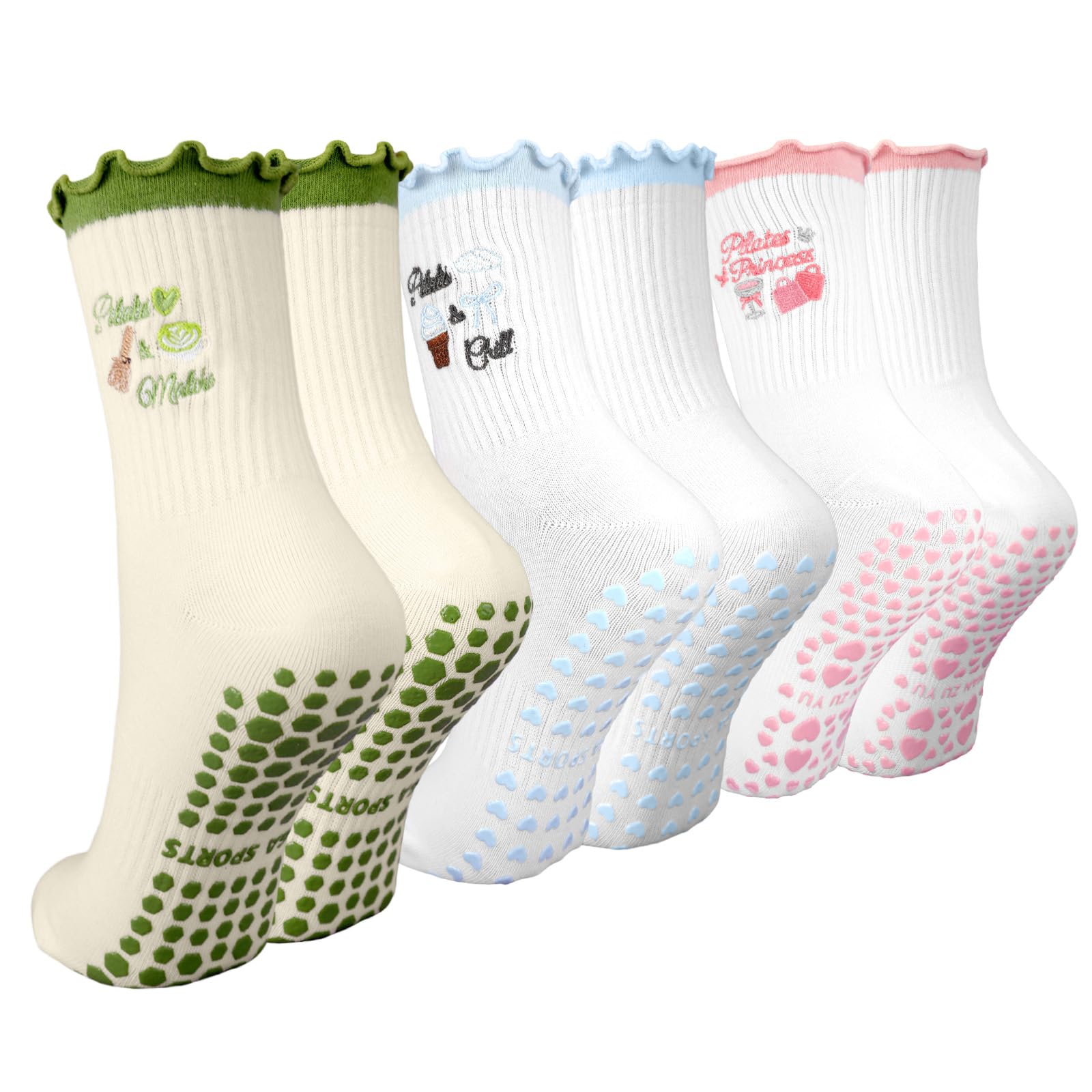 Zidoley 3 Paare Pilates Socken Grip, Baumwolle Yoga Stoppersocken Damen, Rutschfeste Socken, abs Anti Rutsch Reformer Pilates Sock, mit Noppen, Yogasocken Stopper, Grippy Socks