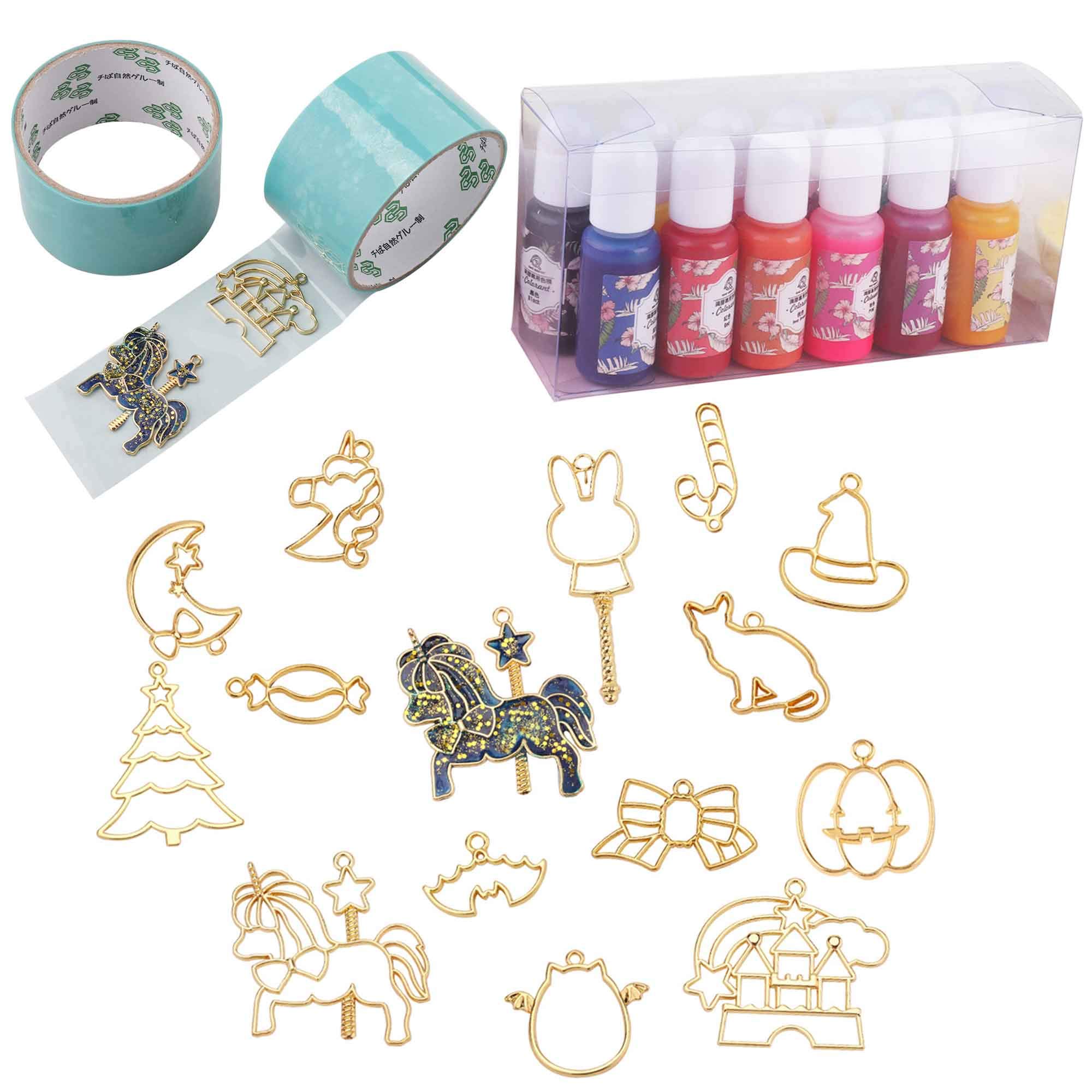 Colla UV inodore 250g resina epossidica, 15 pigmenti liquidi di colore 9X silicone 12 paillettes glitter 14x lunette aperte sul retro nastro senza traceless con lampada pinzette per ciondoli fai da te