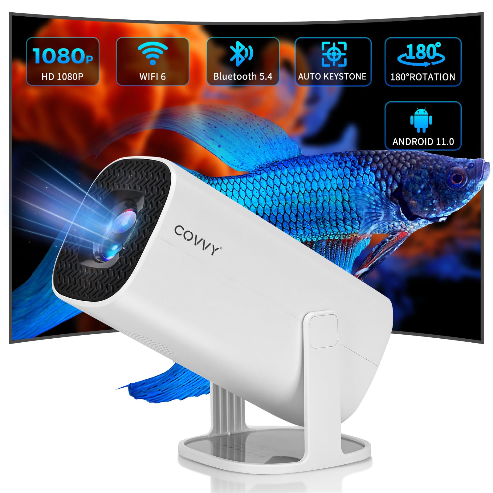 Proiettore Auto Keystone Rotabile 180 Mini Proiettore 4K E 1080P Portatile Con WiFi 6 E Bluetooth 5.0 - Per Film, Serie TV E Giochi A Casa E All'Aperto Videoproiettore Auto Keystone