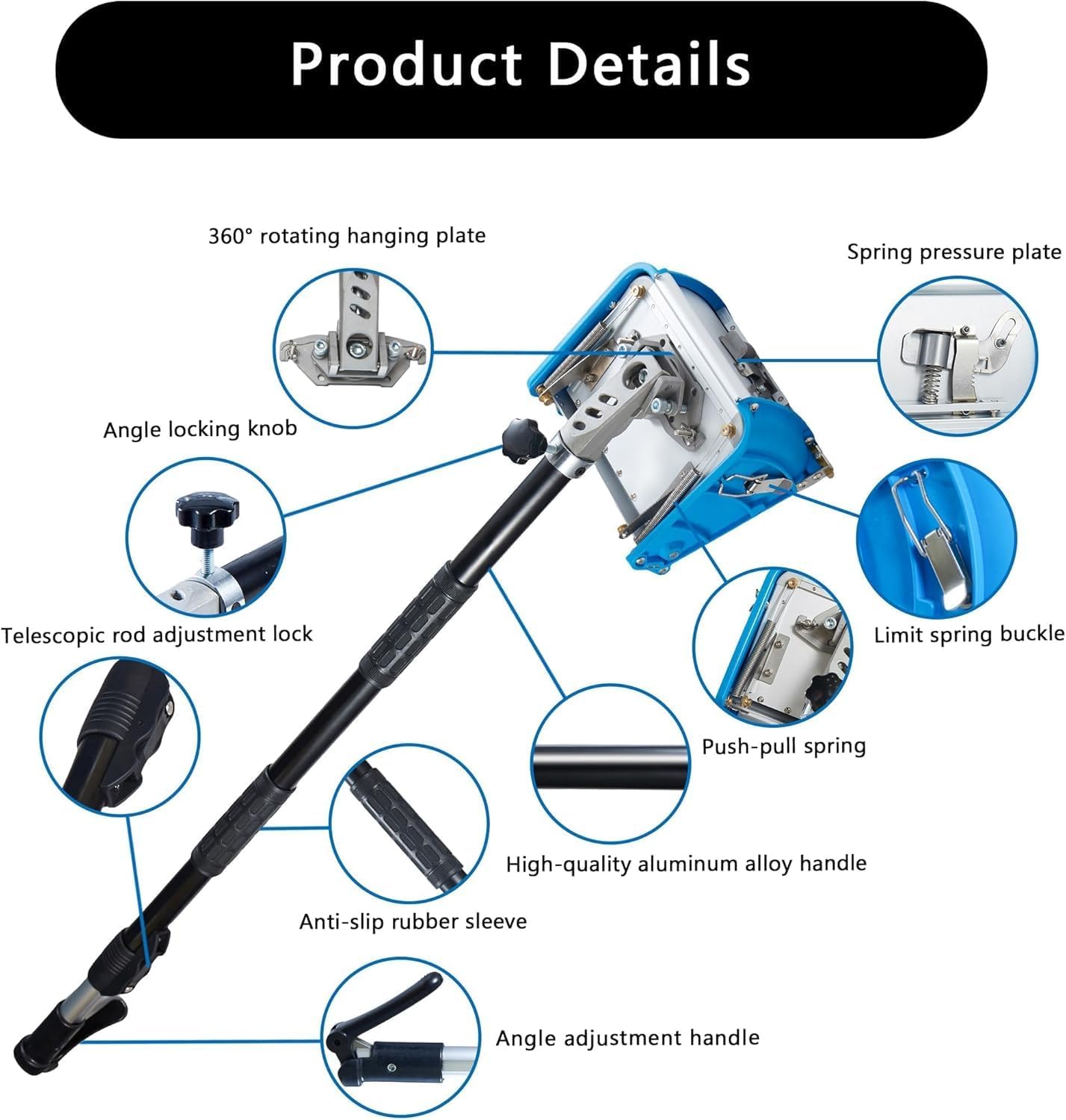 Drywall Flat Finishing Box, Aluminum Drywall Flat Finishing Box Tool Finishing Mud Box Extension Handle Adjustable Height 41"-65" Plasterboard Wallboard Sheetrock (8in/10in/12in)