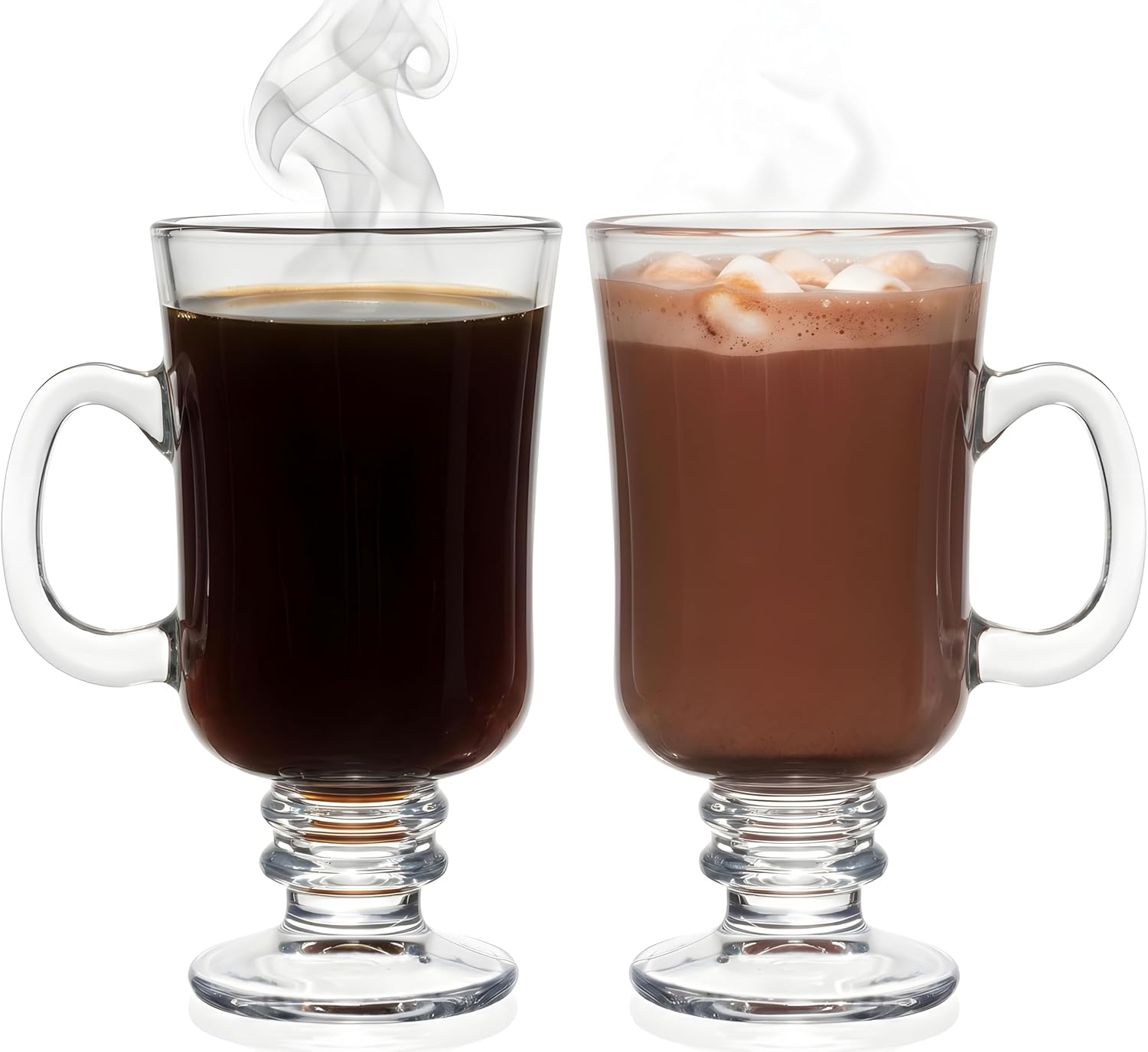 Bexter Irish Coffee Glass Mugs, Set of 2 (8.35 oz), Clear Glass Latte Cups with Handle, Cappuccino Espresso Hot Chocolate Cups, Stemmed Coffee Glasses for Hot & Cold Drinks