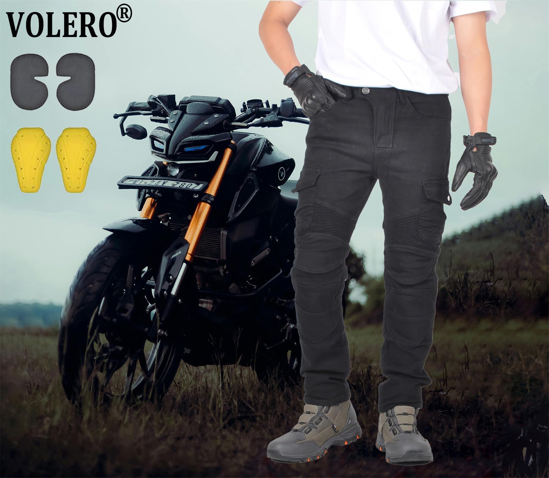Original Pantalon Moto Homme JES-06 | Jean Moto Homme | 97% Coton + 3% Élasthanne | Empiècements Élastiques et Rembourrage Amovible | Convient pour Un Usage Quotidien et pour La Moto