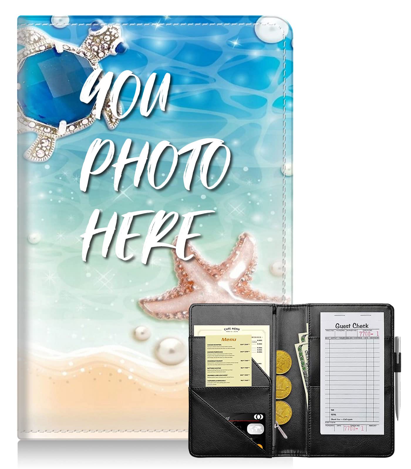 Add Your Own Custom Server Books for Waitress,Personalized Waiter Book Server Wallet with Zipper Pocket,Cute Waitress Book&Waitstaff Organizer with Money Pocket Fit Server Apron