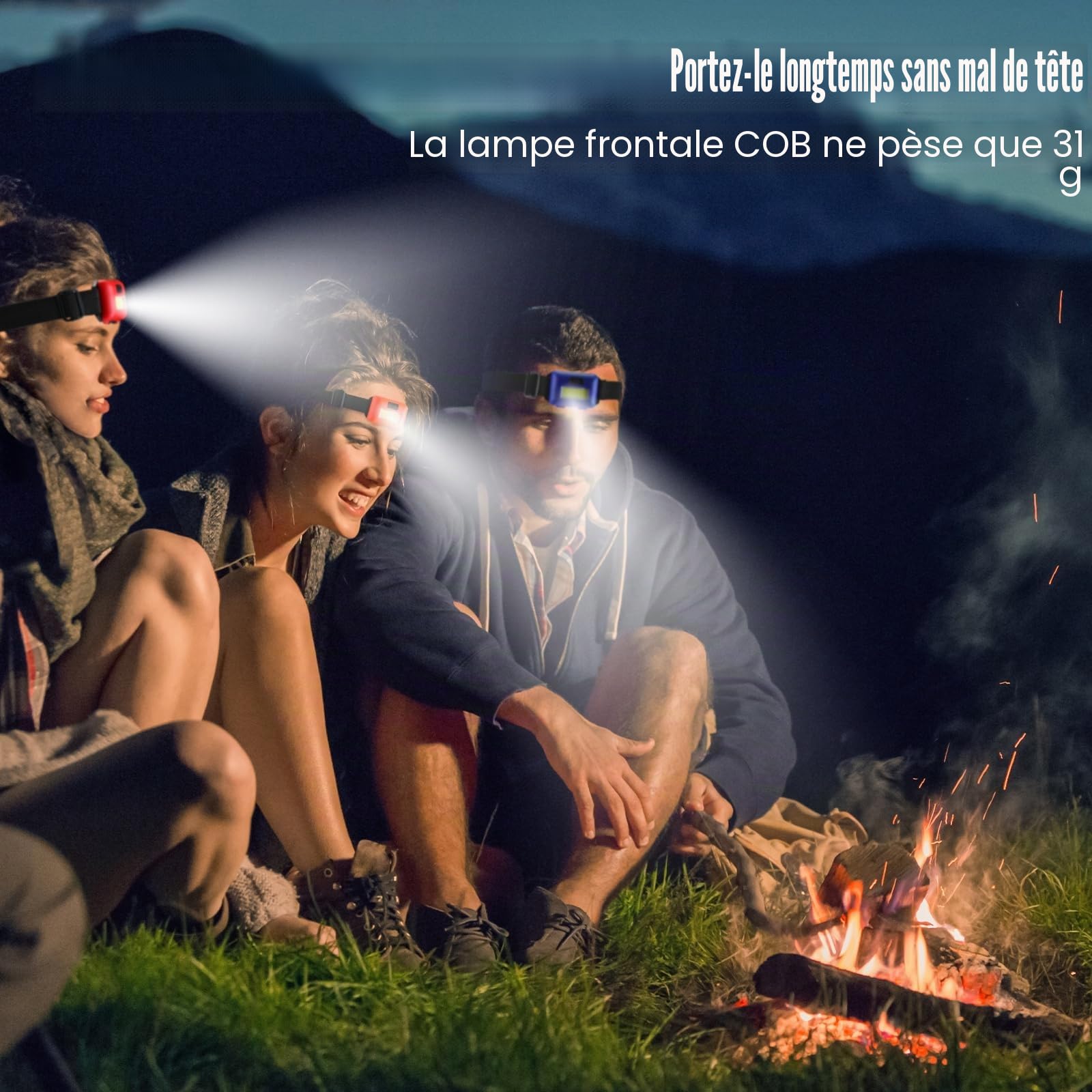 Lot de 48 lampes frontales LED lumineuses et étanches - 800 lumens - 3 modes - 144 piles AAA - Pour adulte, course à pied, camping, survie nocturne (multicolore)
