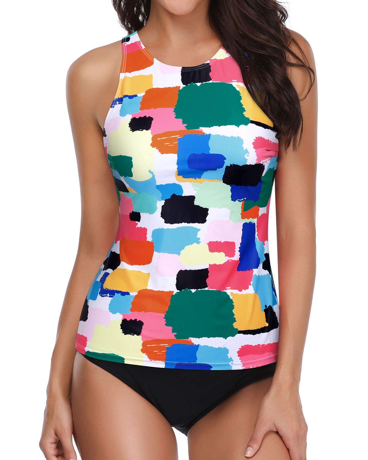 Photo 1 of **USED** Holipick Two Piece Tankini Swimsuits for Women Tummy Control Bathing Suits High Neck Halter Swim Tank Top with Shorts Color Block Medium
