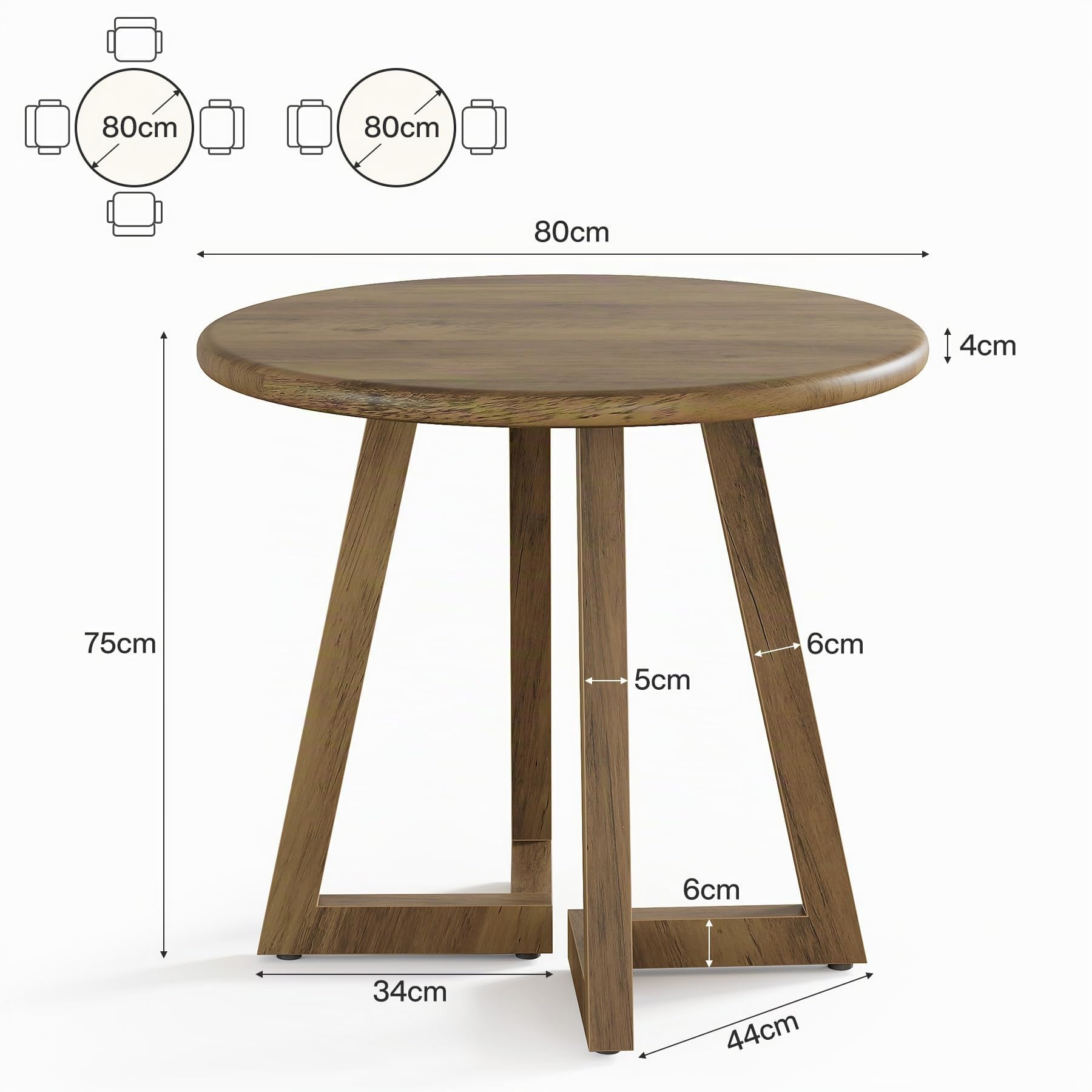 Tribesigns Piccolo tavolo da pranzo rotondo per 2-4 persone, 80 cm, tavolo da cucina per sala da pranzo, soggiorno, marrone (solo tavolo)