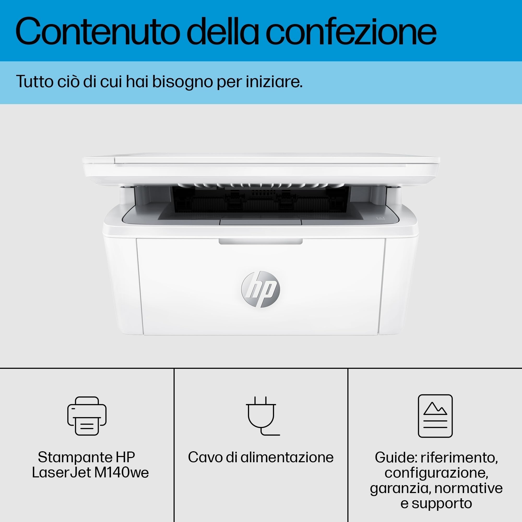 HP LaserJet M140we 7MD72E, Stampante Multifunzione Laser A4, Monocromatica, Stampa Fronte e Retro Manuale in b/n, 20 ppm, Wi-Fi, Smart, Bianca