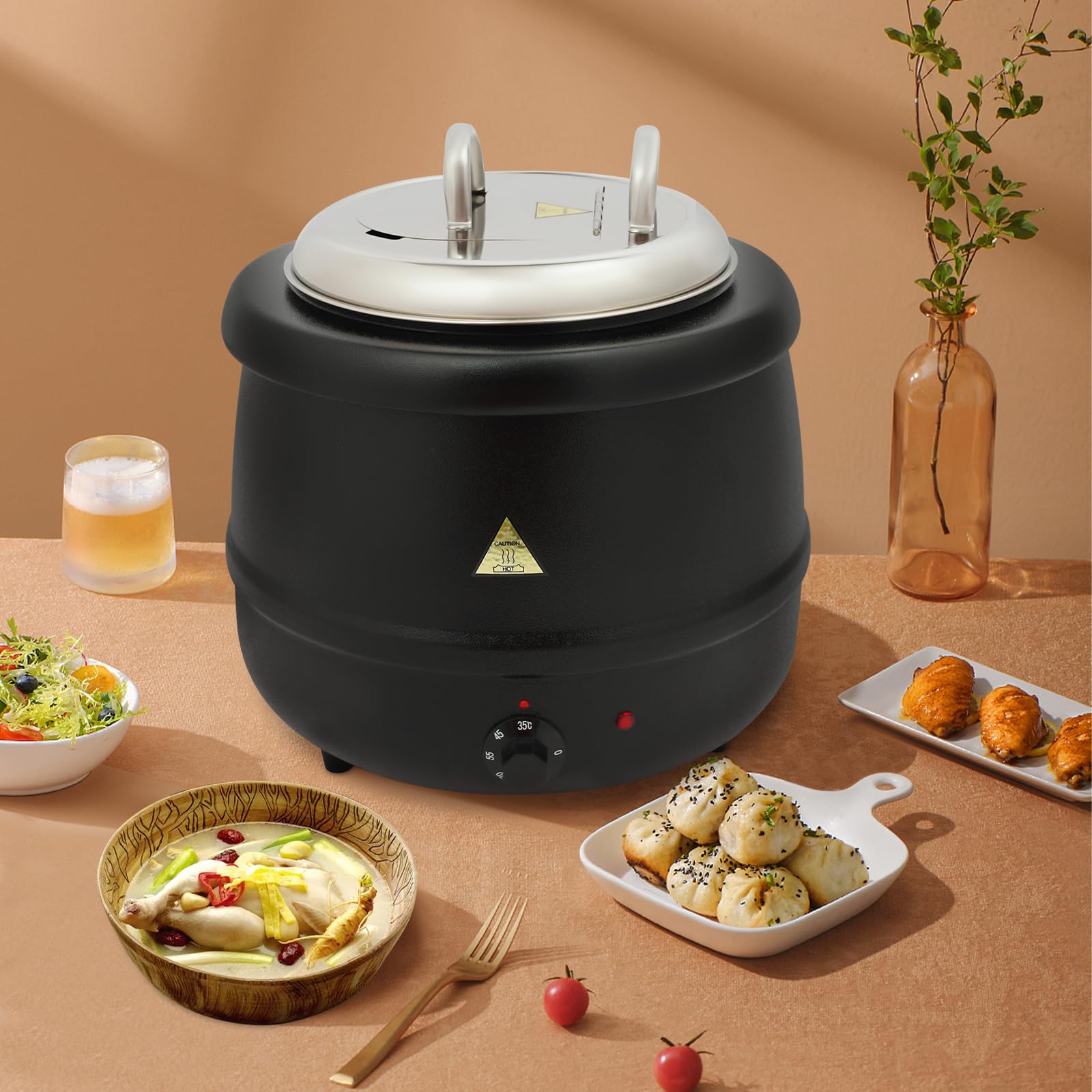 Casserole électrique 13 l Plage de température de 95-176 °F Noir | 400 W Cuisinière électrique en acier inoxydable pour grandes cuisines, restaurants, cafés, réunions de famille, fêtes