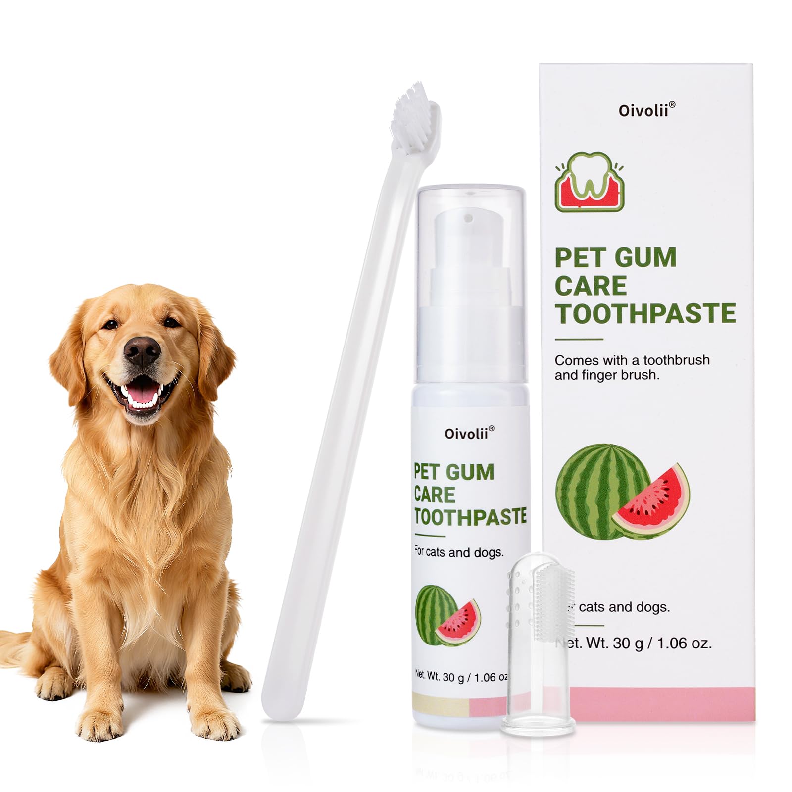 Dog Toothpaste Kit for Gum Care – Watermelon Flavor Dental Toothpaste with Finger Brush & Long-Handle Toothbrush – Reduces Plaque, Soothes Gums, Freshens Breath – Safe for Daily Use