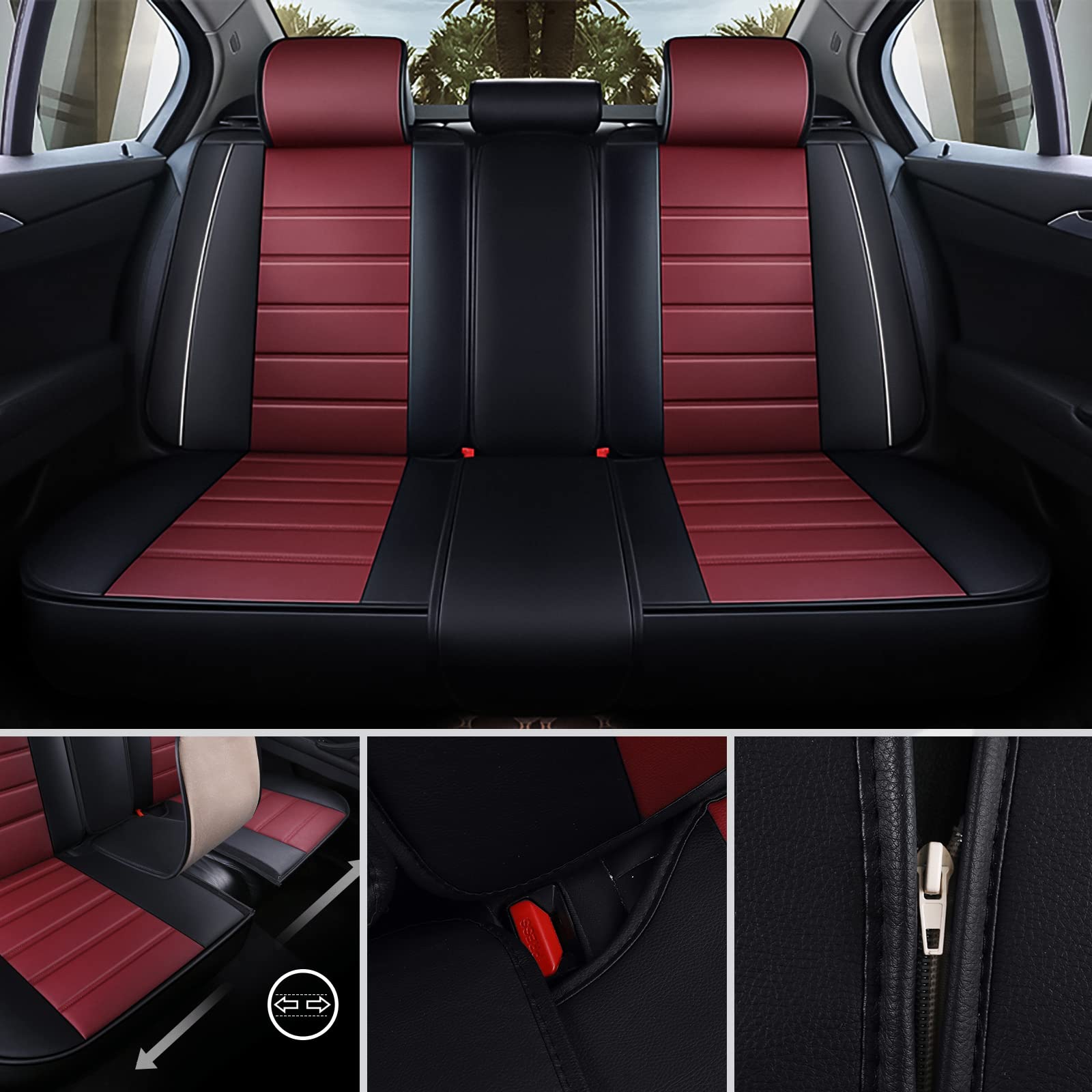 otoez Car Seat Covers Full Set, Leather Automotive Seat Cover for Cars SUV Truck Sedan, Universal Car Interior Cover Protector 5 Seats, Waterproof Front & Rear Seat Cushion (Red)