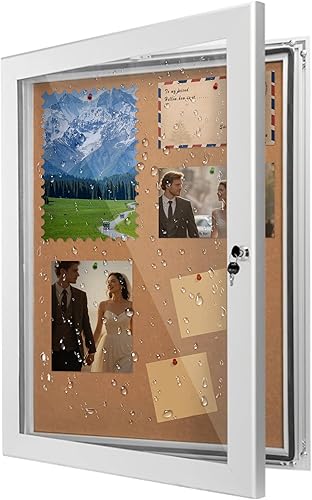 Miniatura 7 de corpuwn Tablero de anuncios cerrado con bloqueo, tablero de notas de aluminio, para montaje en pared, con sello de goma, vitrina de una sola puerta