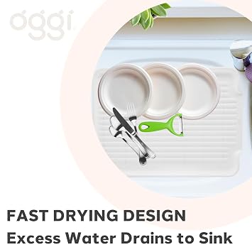 oggi Dish Drain Board & Drying Rack Tray for Kitchen - Ideal Rigid Drainboard, Dish Drainer Tray, Dish Drain Boards for Kitchen Counter, 12.75 x 17.25'' - White