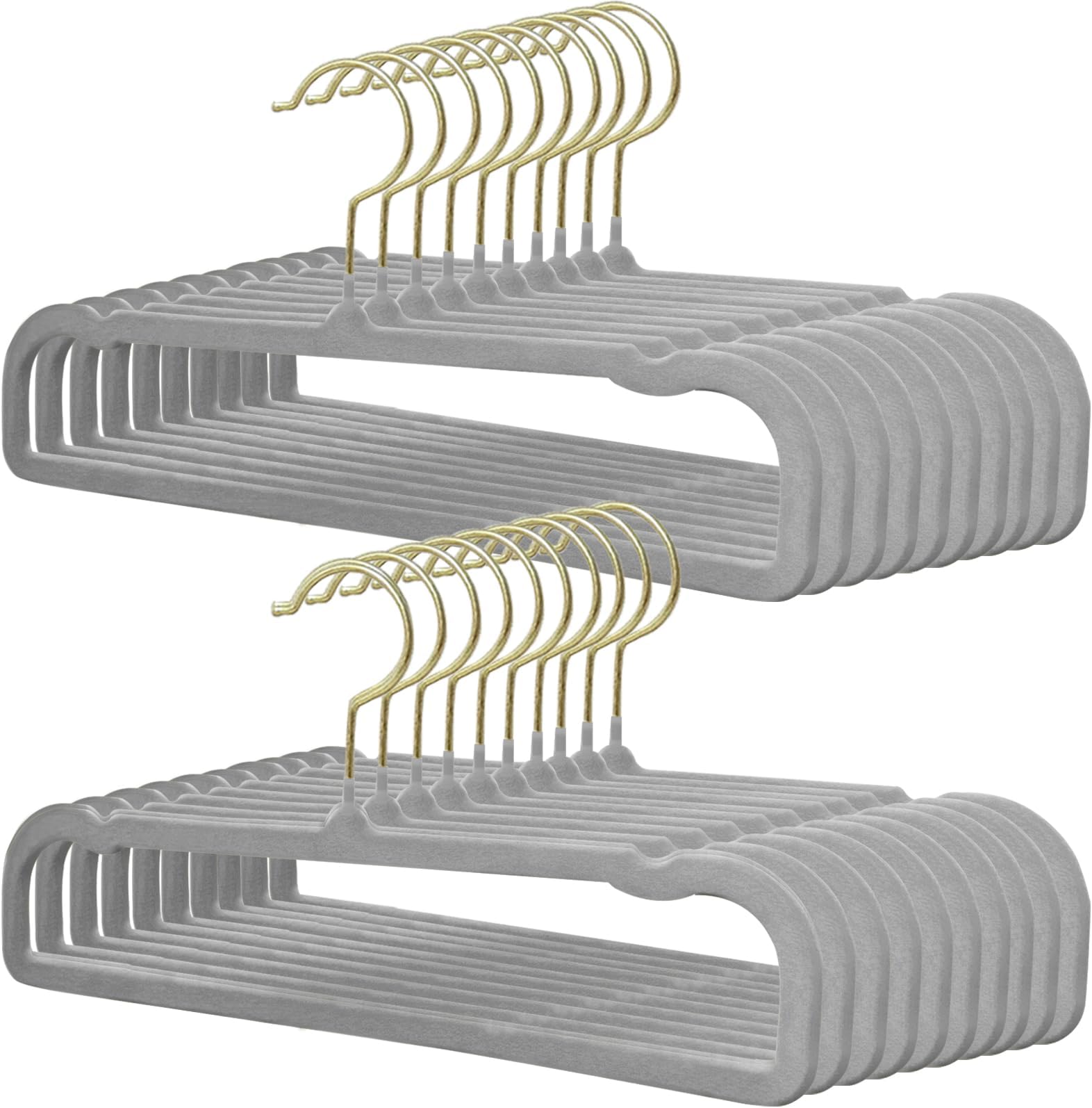 BESSER HAUSBesser Gold Velvet Hangers 20 Pack,Velvet Pants Hangers with Gold Hook,Non-Slip Gold Velvet Hangers,Space Saving Slim Hangers 35cm(Grey)